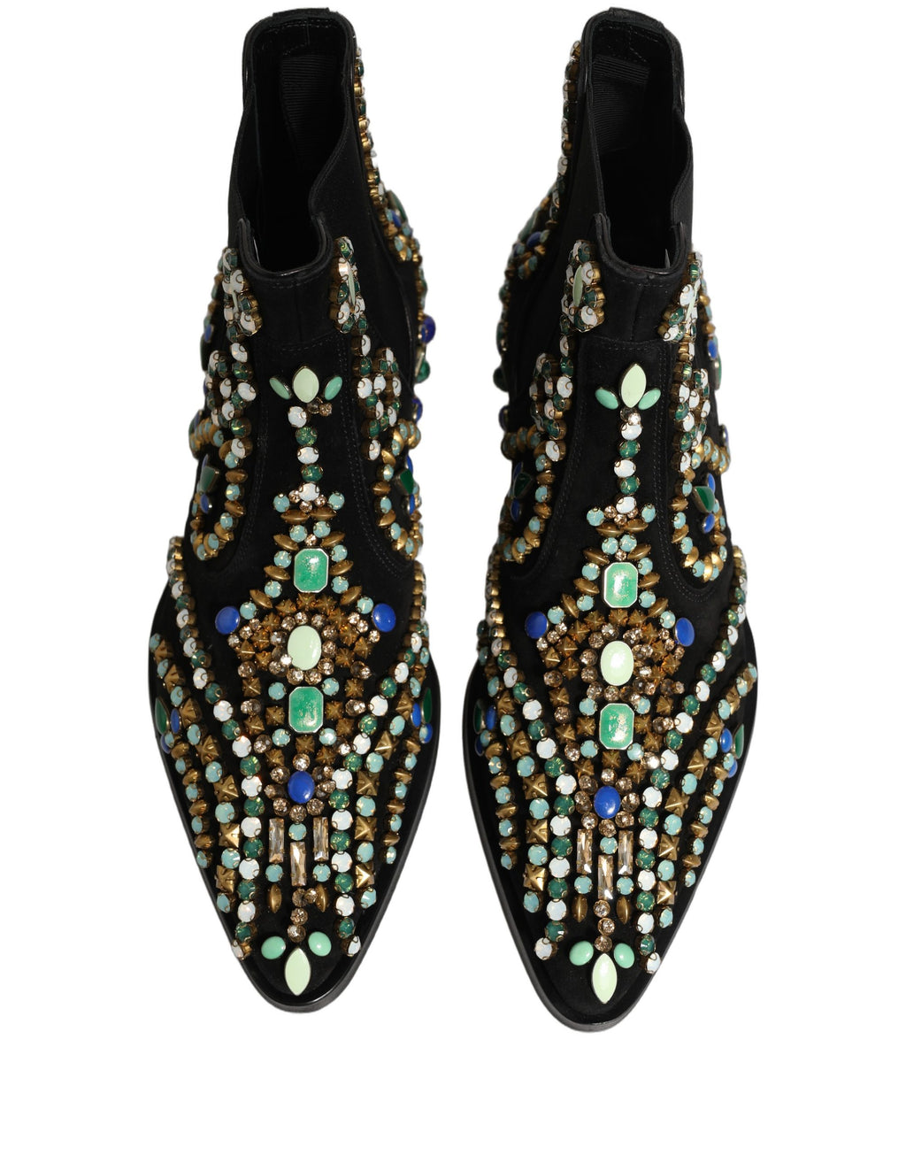 Bottines Chelsea noires Dolce & Gabbana avec embellissements, semelle en cuir et détails sophistiqués pour femmes.