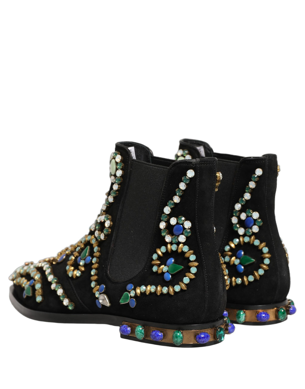 Chaussures bottines Chelsea noires Dolce & Gabbana avec embellissements, semelle en cuir et design élégant.