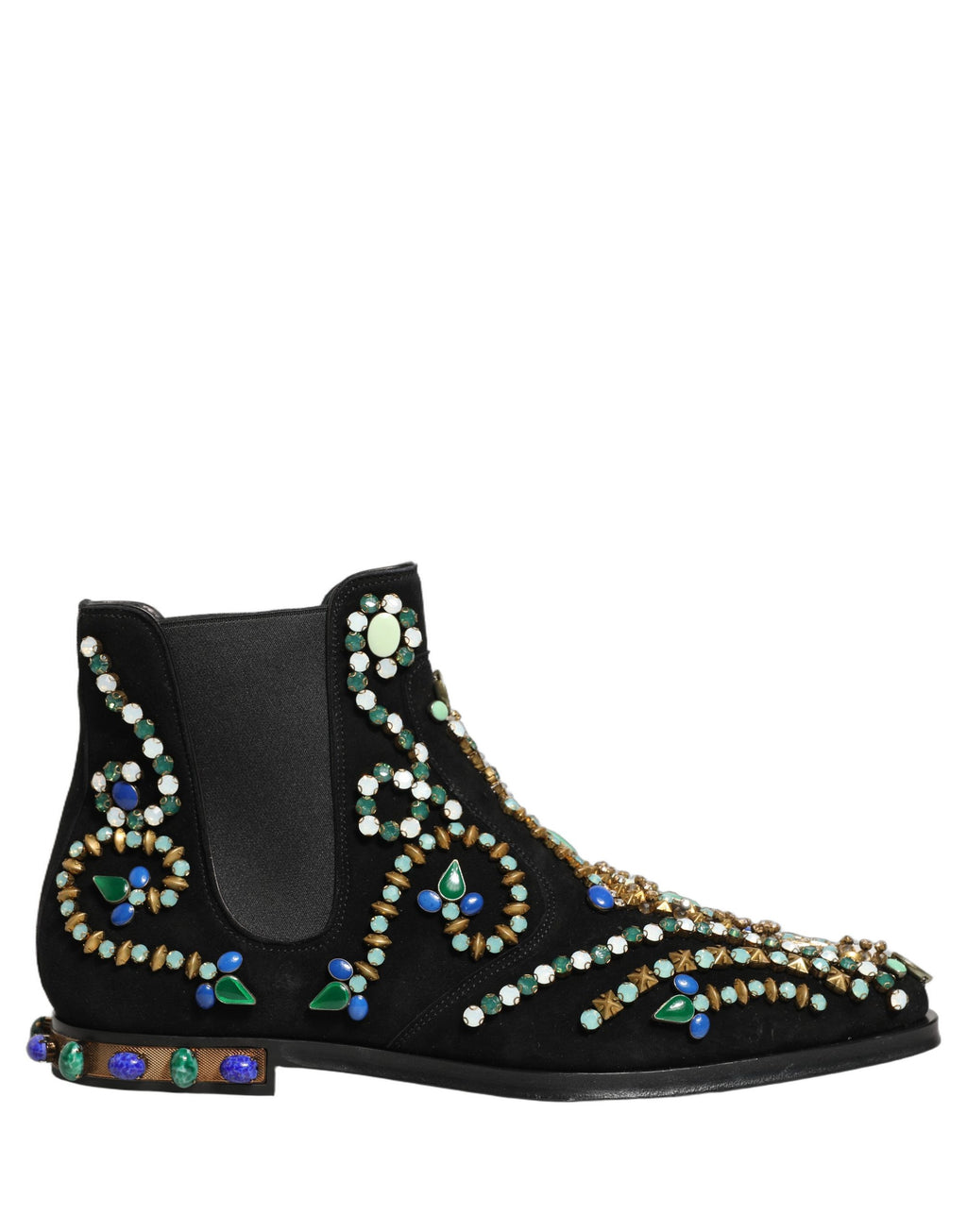 Bottes Chelsea noires Dolce & Gabbana avec embellissements, semelle en caoutchouc et design élégant pour femmes.