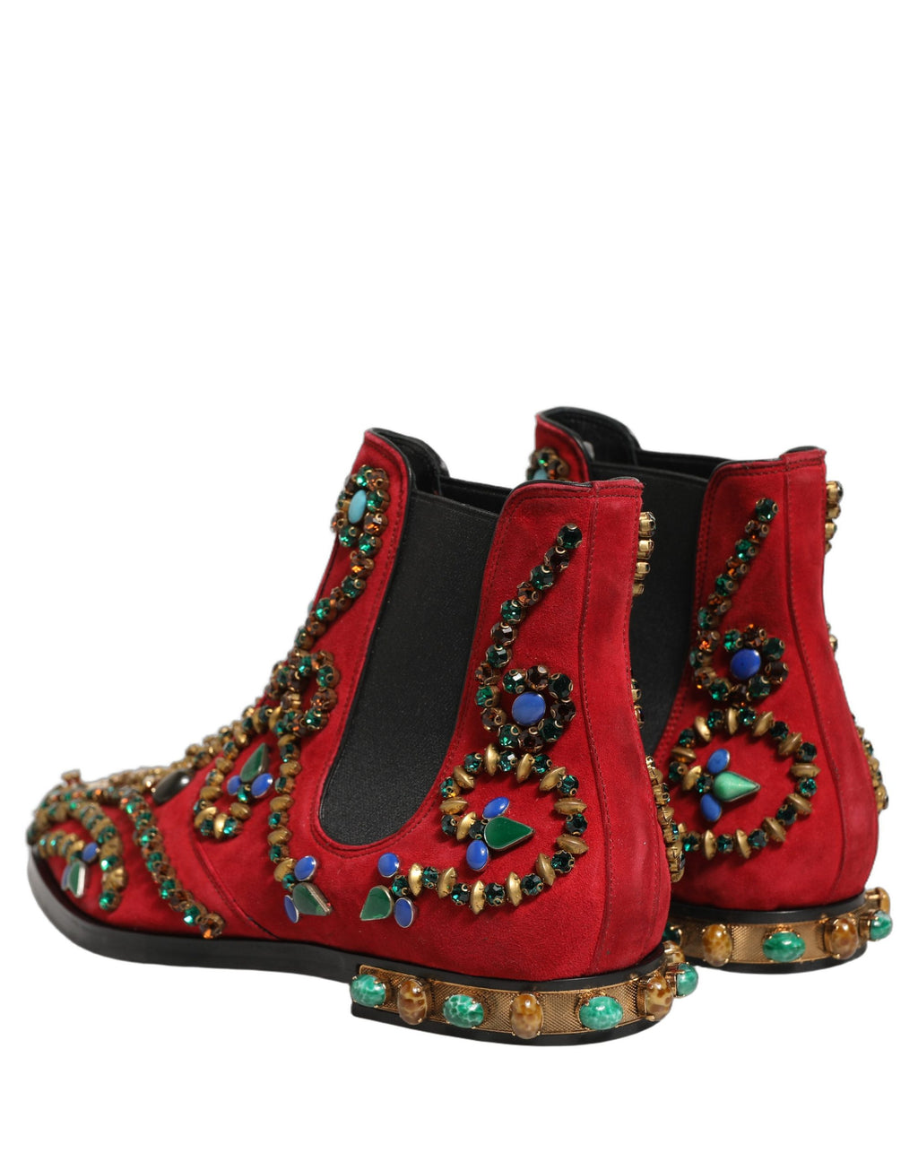 Bottes Chelsea rouges Dolce & Gabbana avec embellissements, chaussures élégantes pour femme, semelle en cuir et détails raffinés