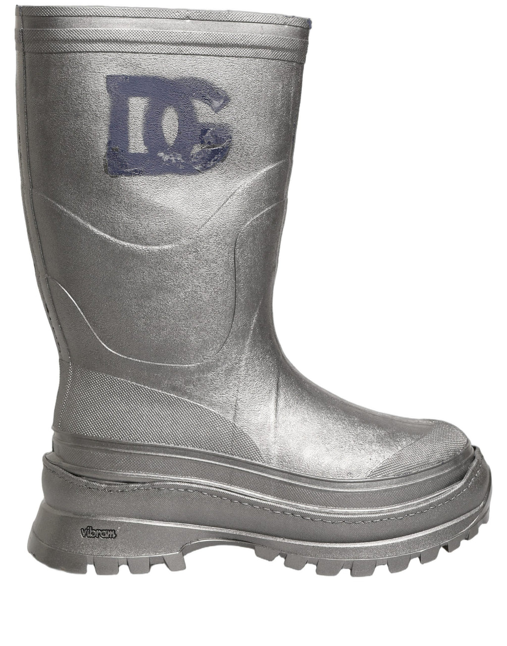 Bottes de pluie métalliques argentées pour hommes Dolce & Gabbana, style pull-on, chaussures imperméables élégantes.