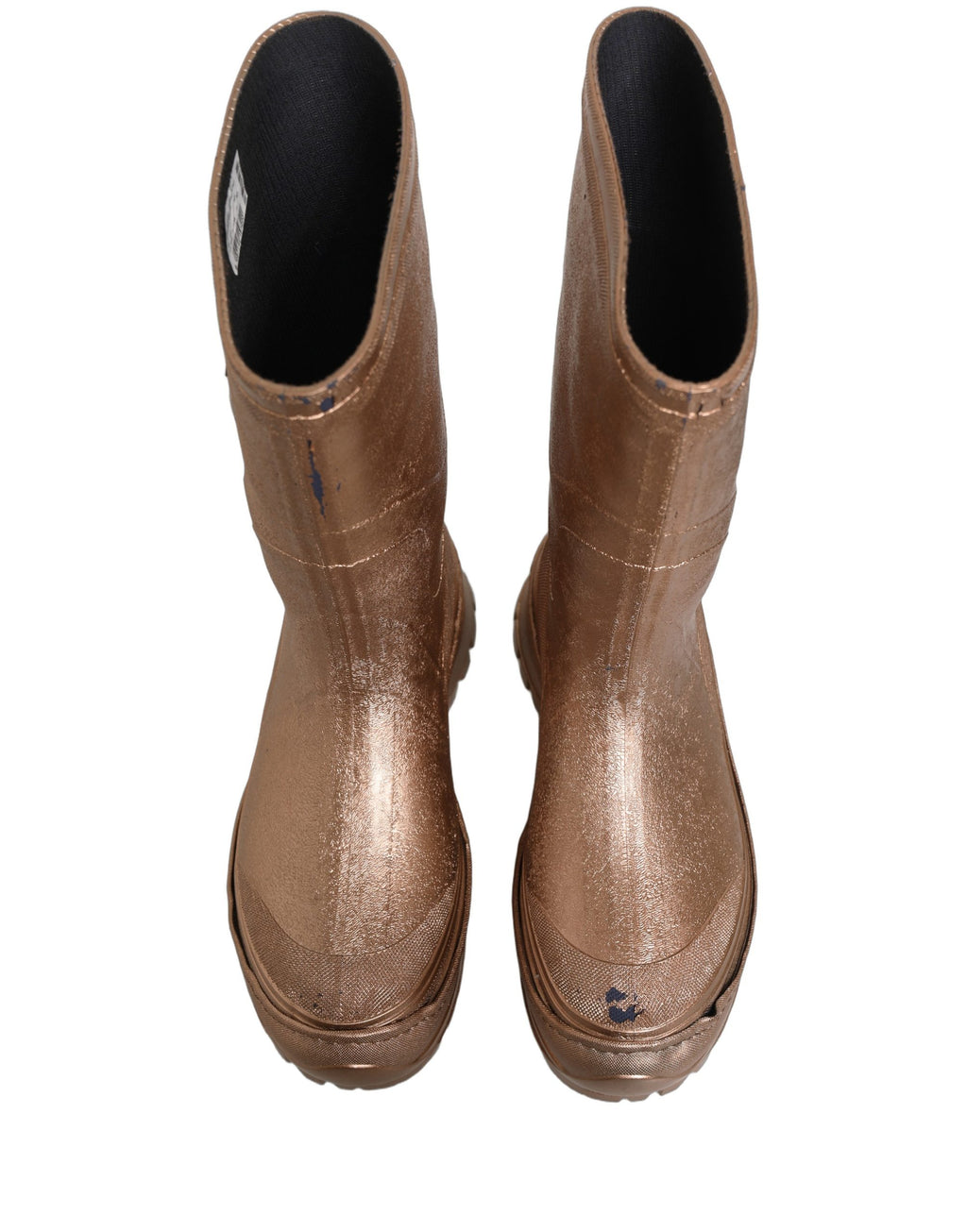 Bottes de pluie homme Dolce & Gabbana en PVC rose gold, style pull-on, avec finition brillante et semelle résistante.