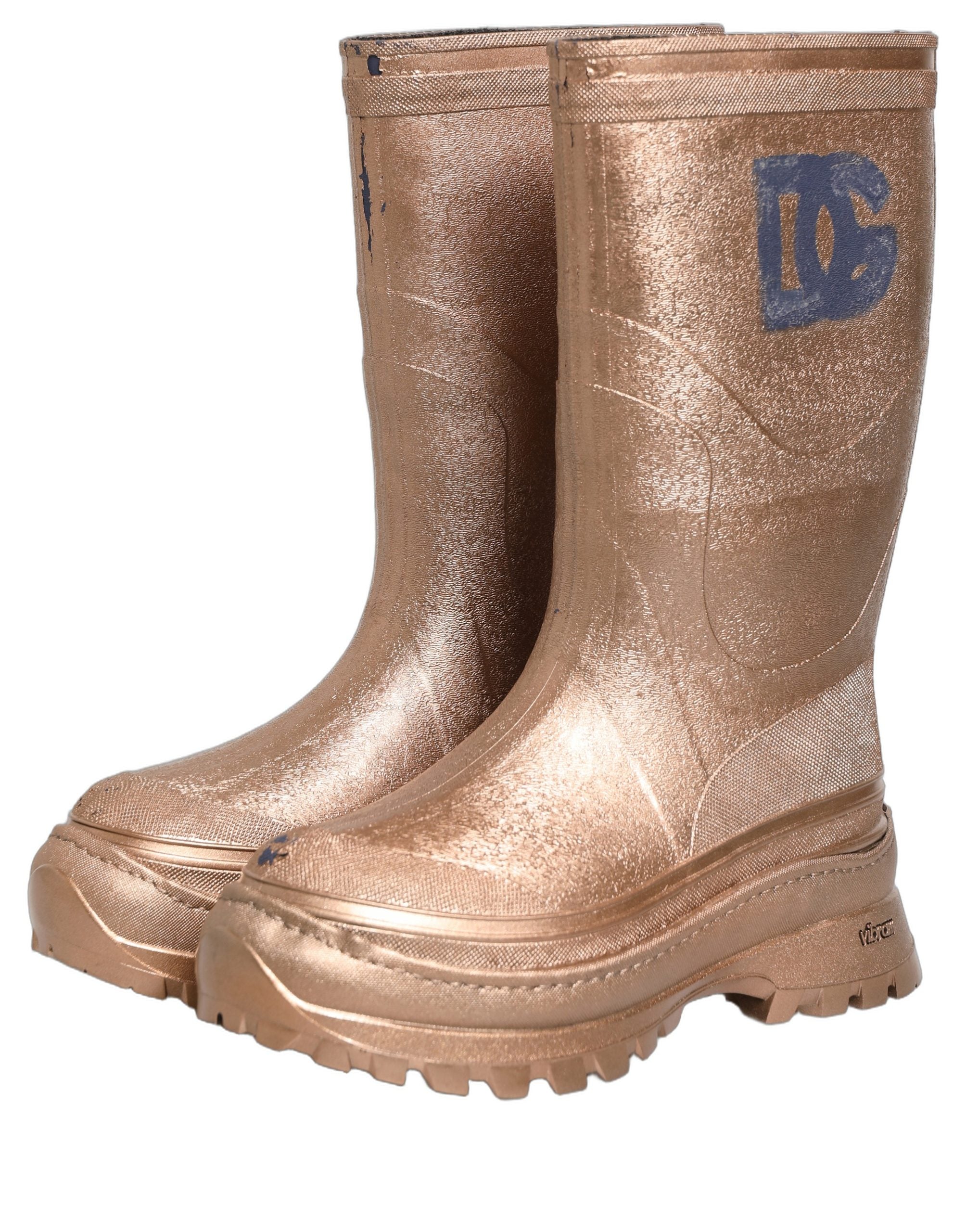 Bottes de pluie pour hommes Dolce & Gabbana en PVC rose or à enfiler, style élégant et résistant à la pluie.
