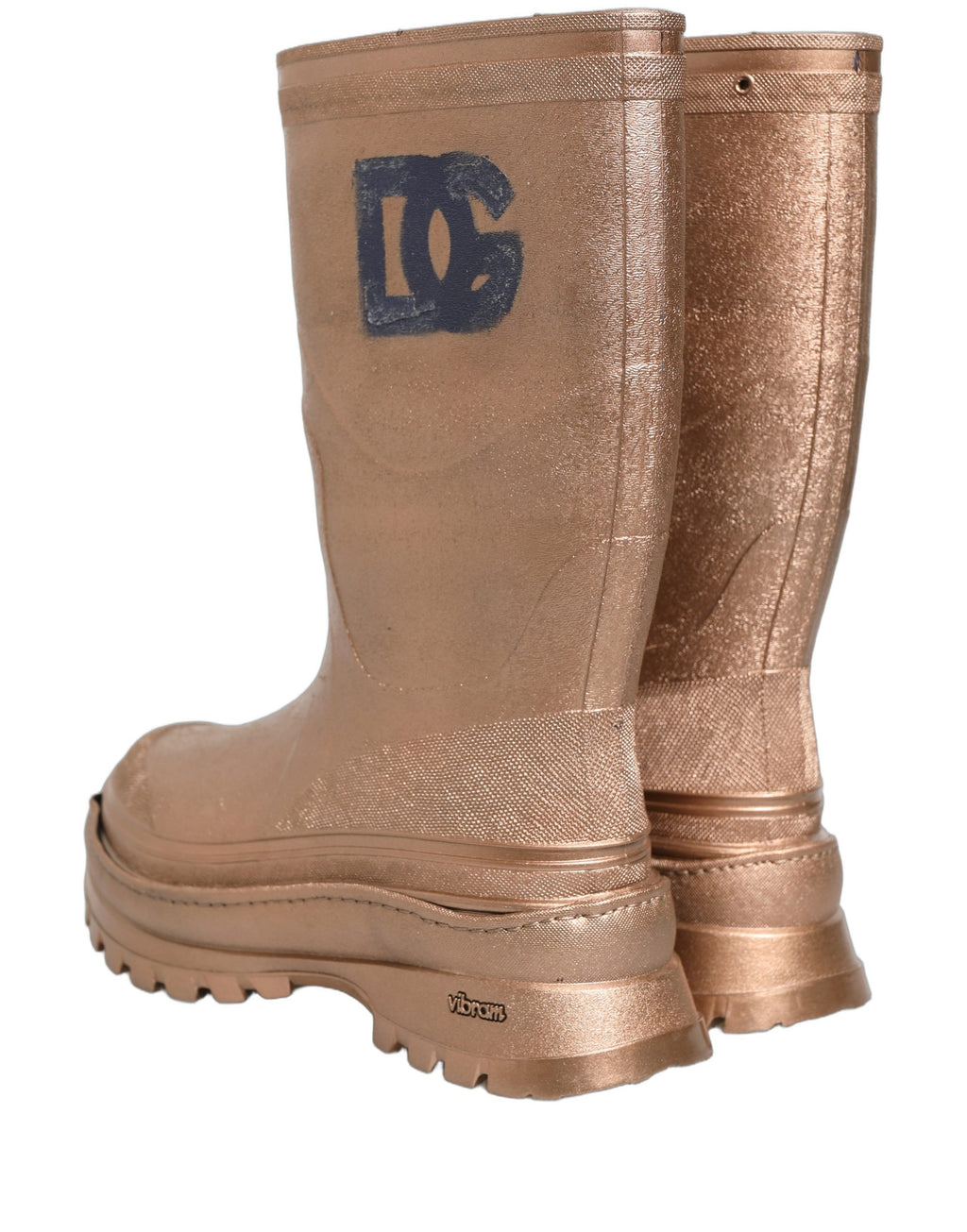 Bottes de pluie en PVC rose doré Dolce & Gabbana pour hommes, style pull-on, chaussures élégantes et imperméables.
