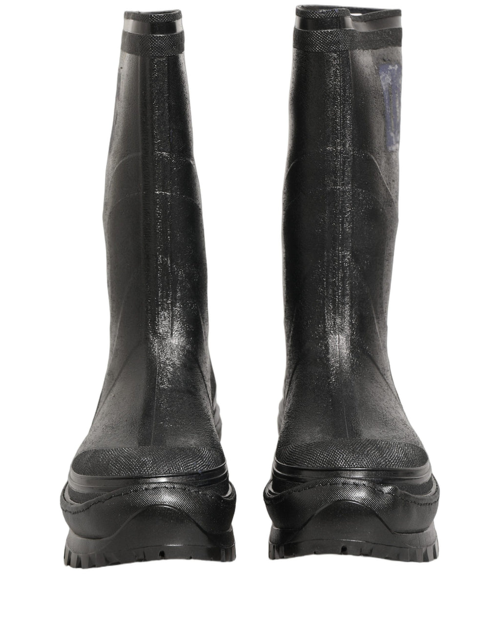 Bottes de pluie noires en PVC pour hommes de la marque Dolce & Gabbana, faciles à enfiler, avec une finition élégante.