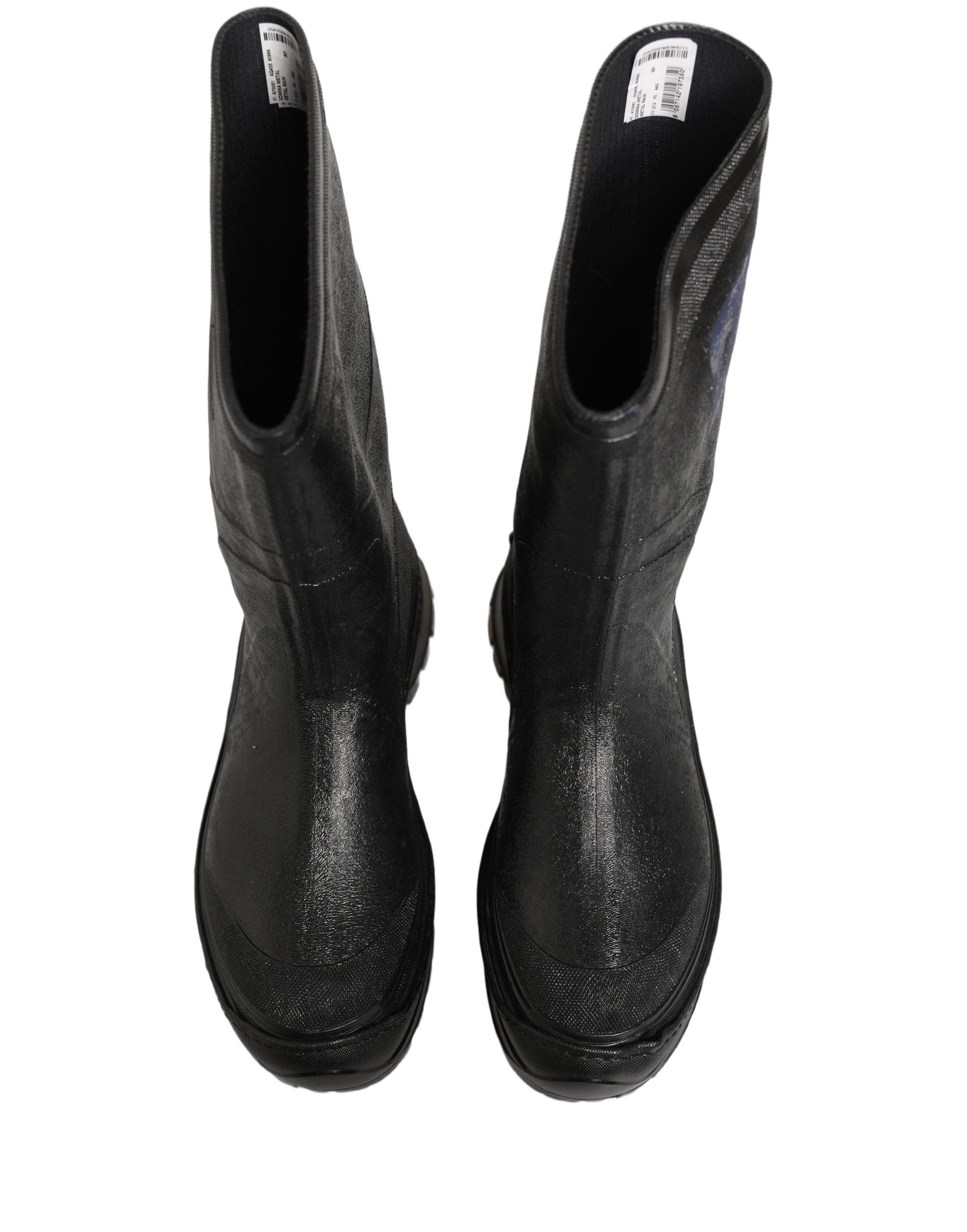 Bottes de pluie noires en PVC pour hommes de Dolce & Gabbana, style à enfiler, chaussures imperméables élégantes
