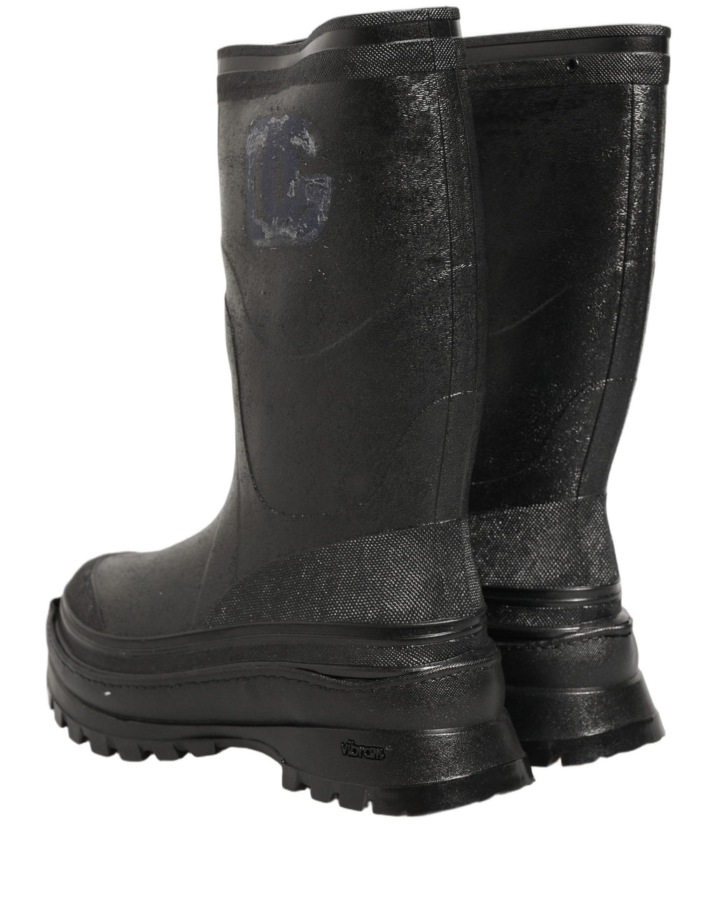 Bottes de pluie noires en PVC pour homme de la marque Dolce & Gabbana, faciles à enfiler, avec une finition brillante.