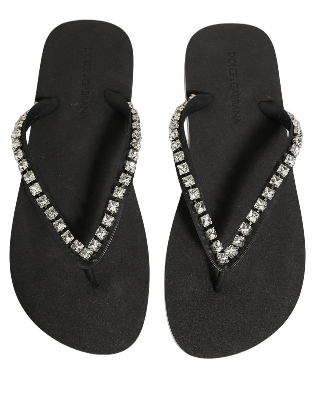 Tongs en caoutchouc noir Dolce & Gabbana pour homme avec embellissements, chaussures décontractées élégantes.