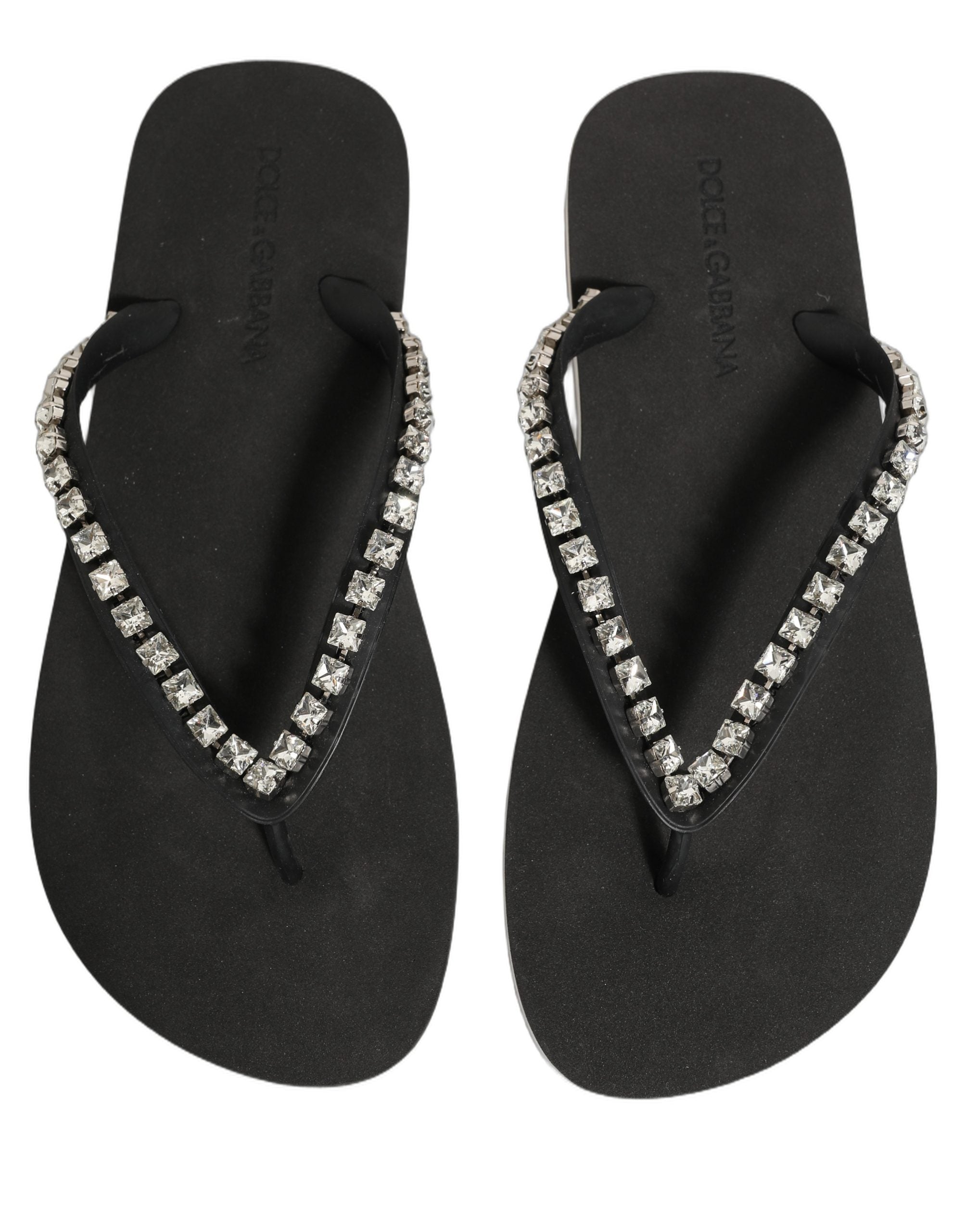 Tongs en caoutchouc noir Dolce & Gabbana pour homme avec embellissements, chaussures décontractées élégantes.