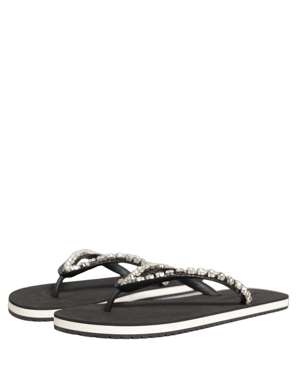 Tongs en caoutchouc noires Dolce & Gabbana pour homme avec embellissements, chaussures élégantes et confortables.