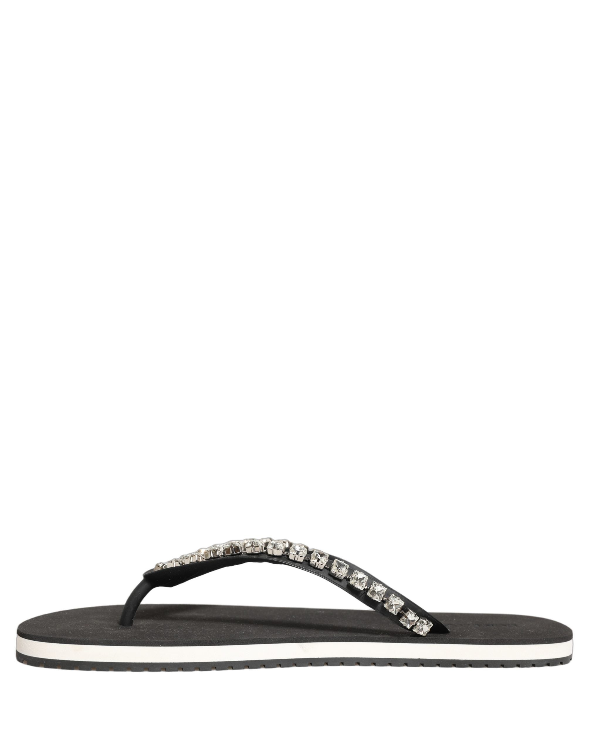 Sandales homme Dolce & Gabbana en caoutchouc noir avec embellissements, chaussures de plage élégantes et confortables.