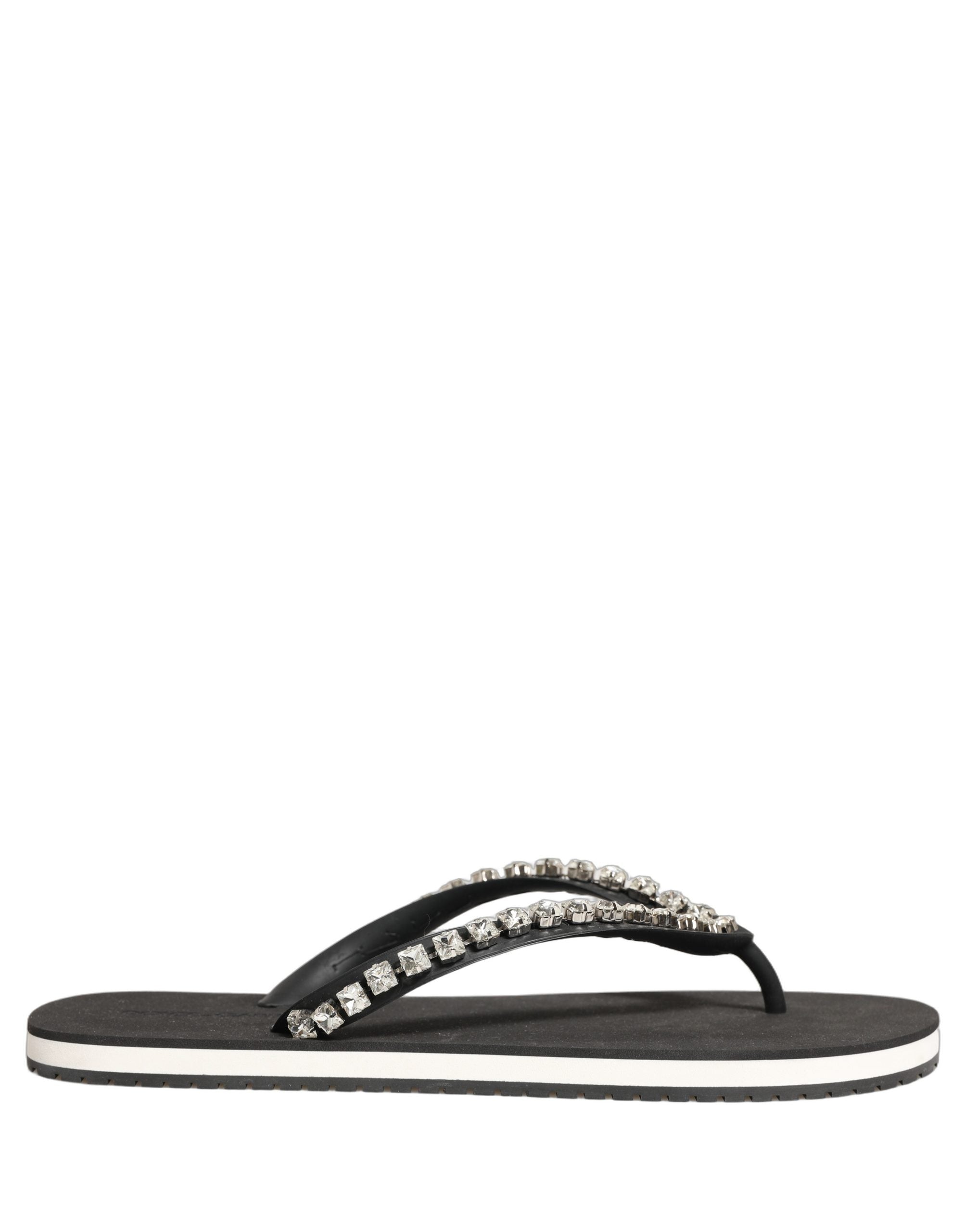 Tongs en caoutchouc noires Dolce & Gabbana avec ornements, chaussures pour homme, semelles épaisses et design élégant.