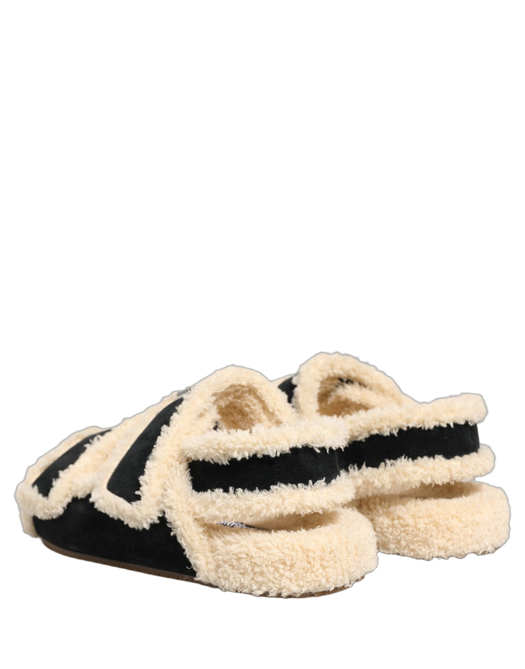 Sandales pour hommes Dolce & Gabbana en fausse fourrure beige et noire, chaussures élégantes et confortables.