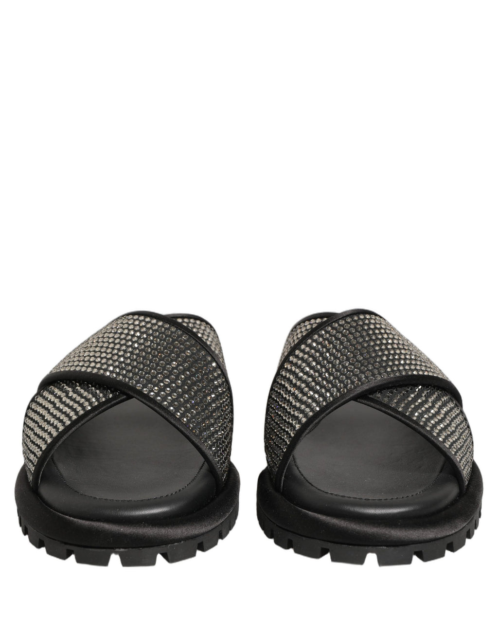Sandales à talons noires Dolce & Gabbana en strass à brides croisées, chaussures élégantes en cuir.