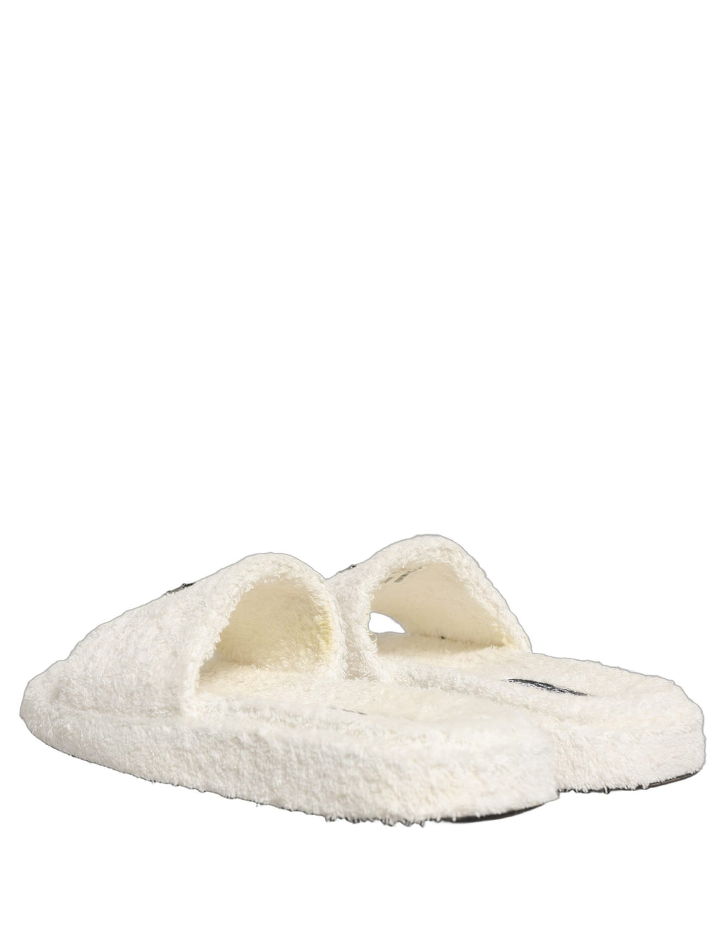 Sandales homme Dolce & Gabbana en fausse fourrure blanche, chaussures plates à slides élégantes et confortables.