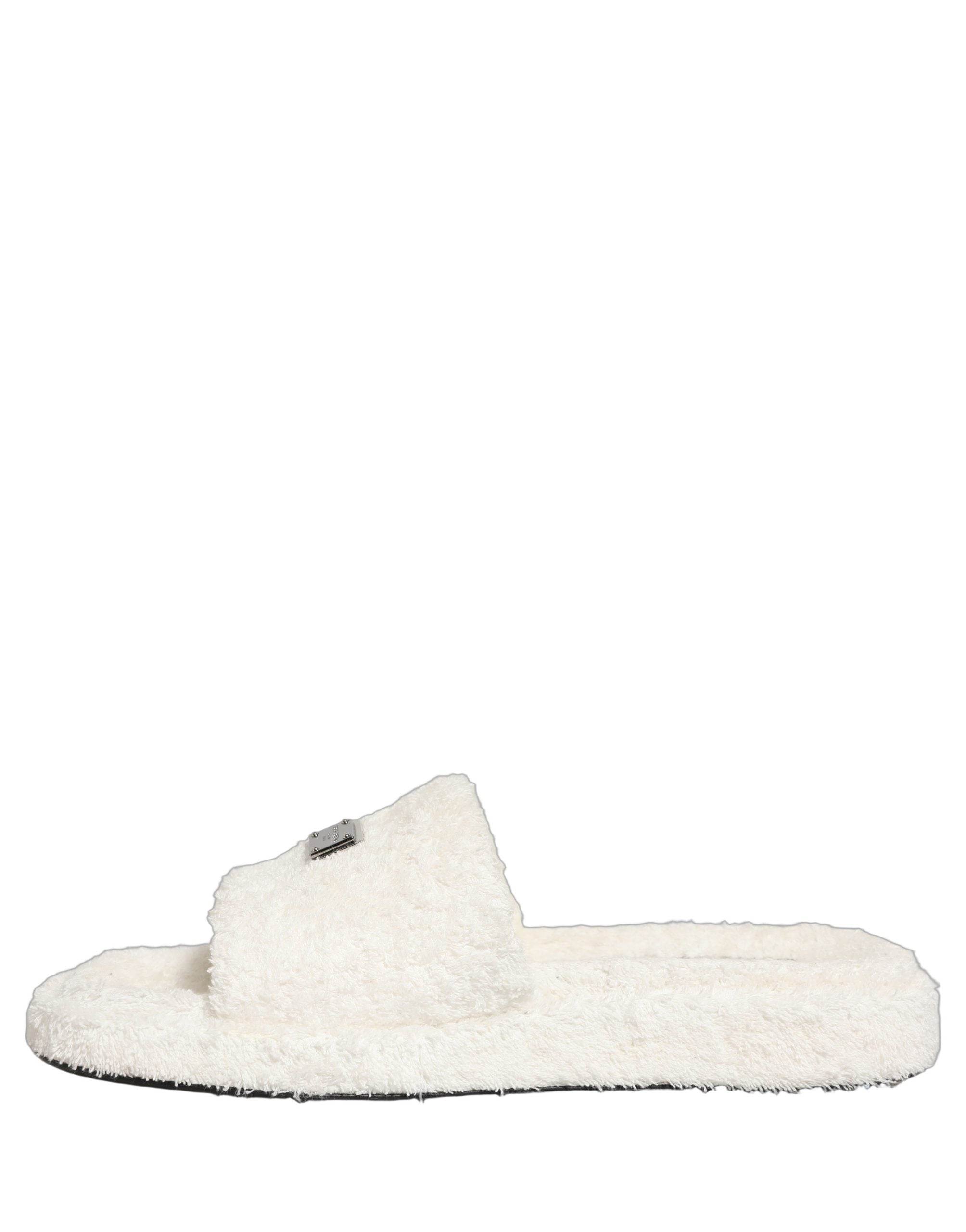Sandales Dolce & Gabbana pour hommes, tongs en fausse fourrure blanche, chaussures confortables et élégantes.