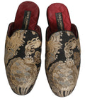 Chaussures hommes Dolce & Gabbana, sandales plates noires en jacquard floral, style élégant et confortable