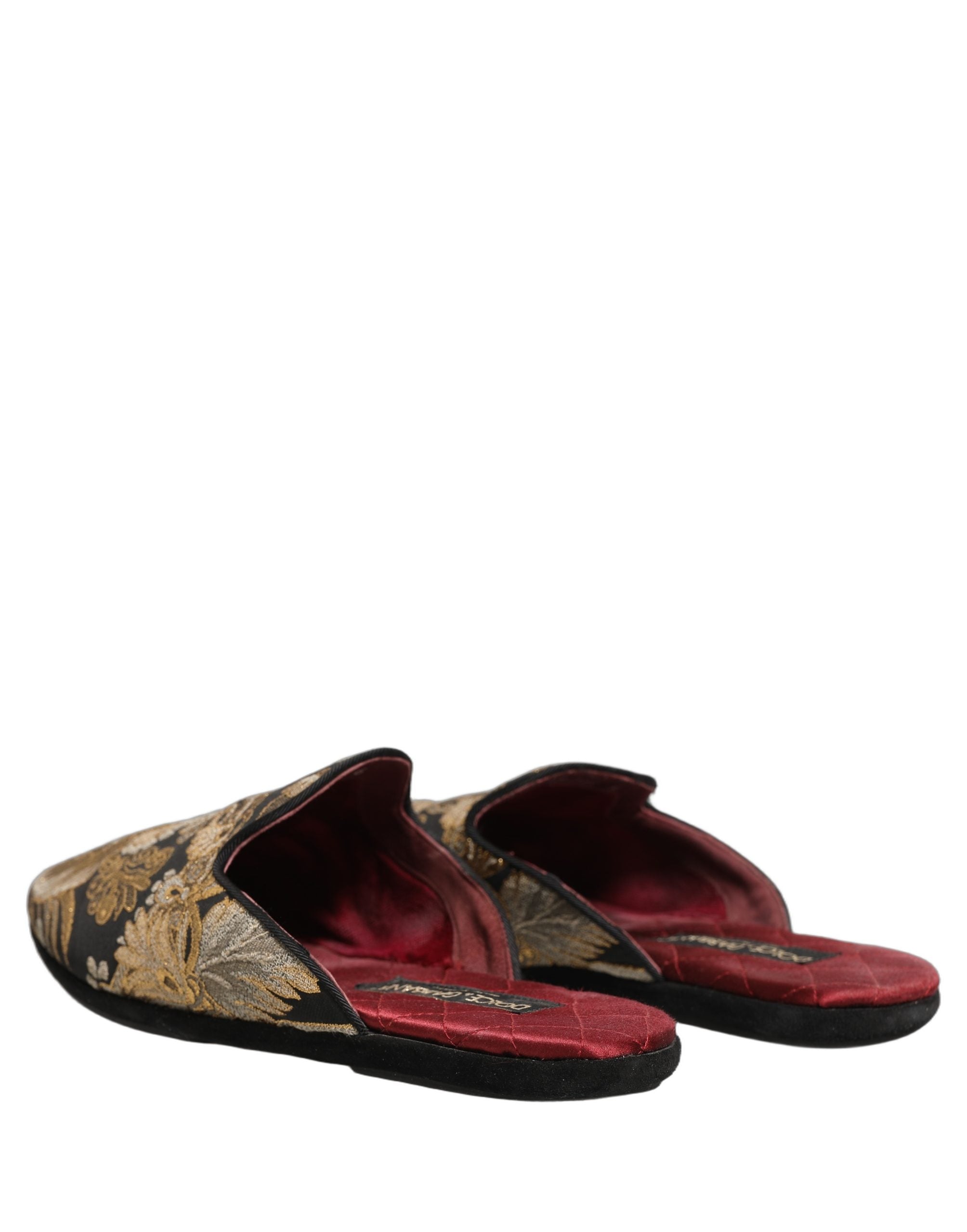 Sandales plates pour hommes Dolce & Gabbana en jacquard floral noir, chaussures élégantes et confortables.