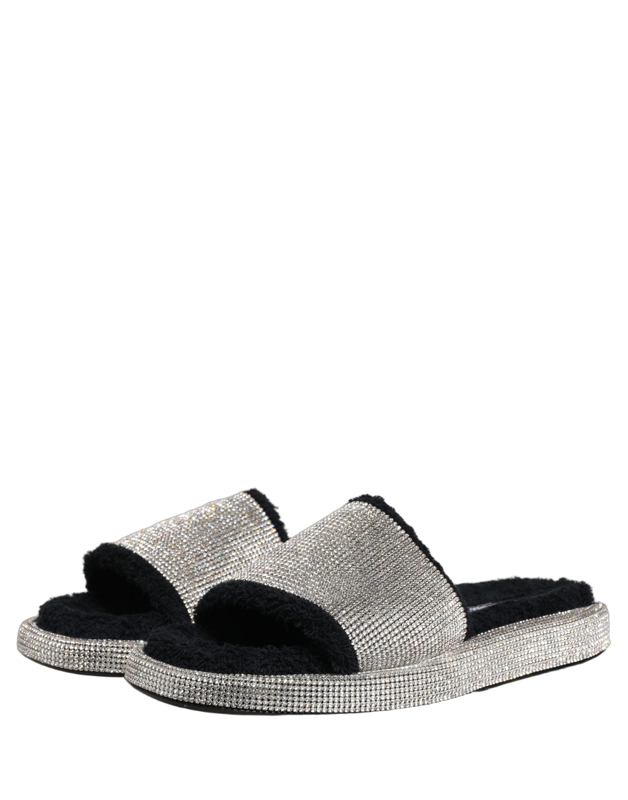 Sandales homme Dolce & Gabbana noires avec cristaux, semelle plateforme, style élégant et sophistiqué.