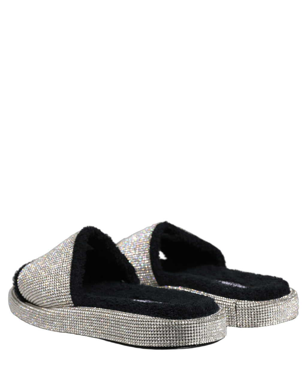 Sandales pour hommes Dolce & Gabbana noires avec cristaux, plateforme, élégantes et ornées de détails brillants.