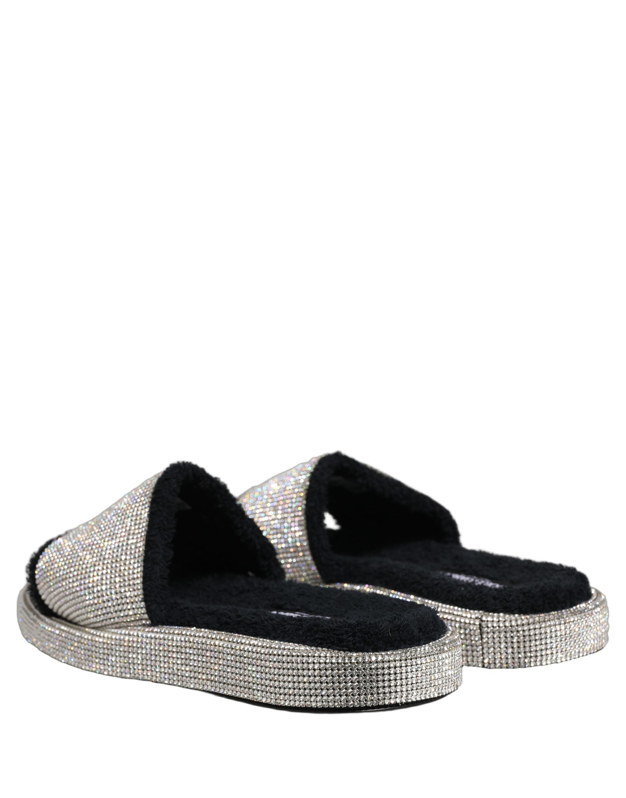 Sandales pour hommes Dolce & Gabbana noires avec cristaux, plateforme, élégantes et ornées de détails brillants.