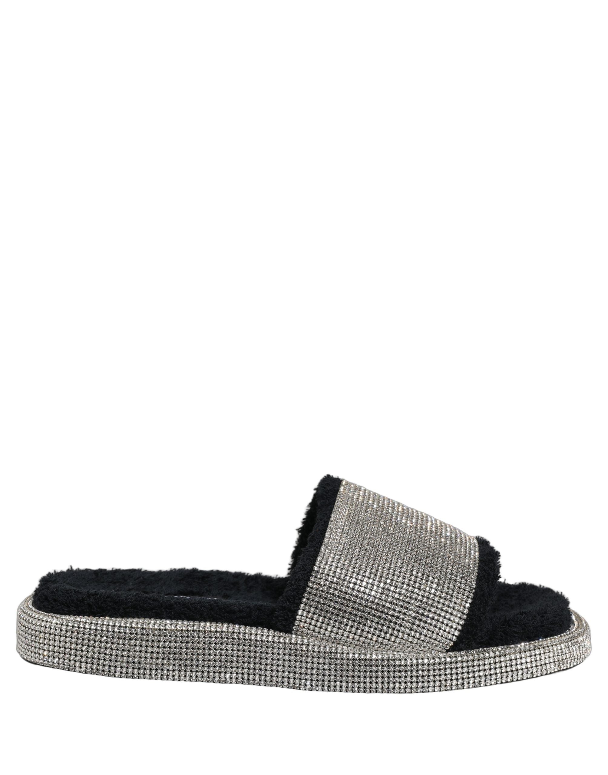 Sandales homme Dolce & Gabbana noires avec cristaux, plateforme élégante et embellie pour un style sophistiqué.