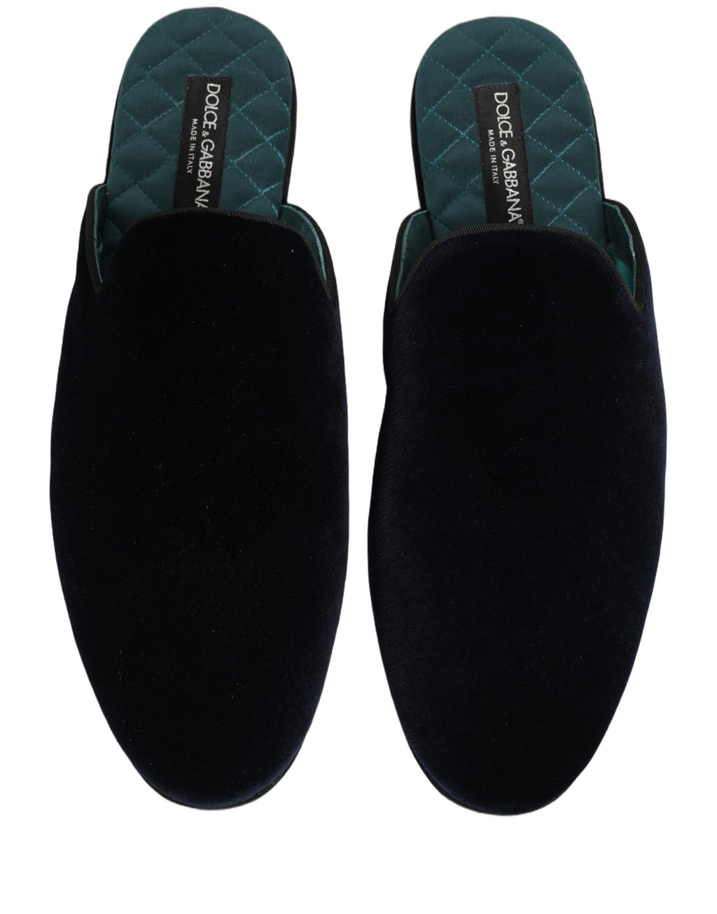 Chaussures hommes Dolce & Gabbana, slippers en daim bleu foncé, semelle plate, slip-ons élégants et confortables.