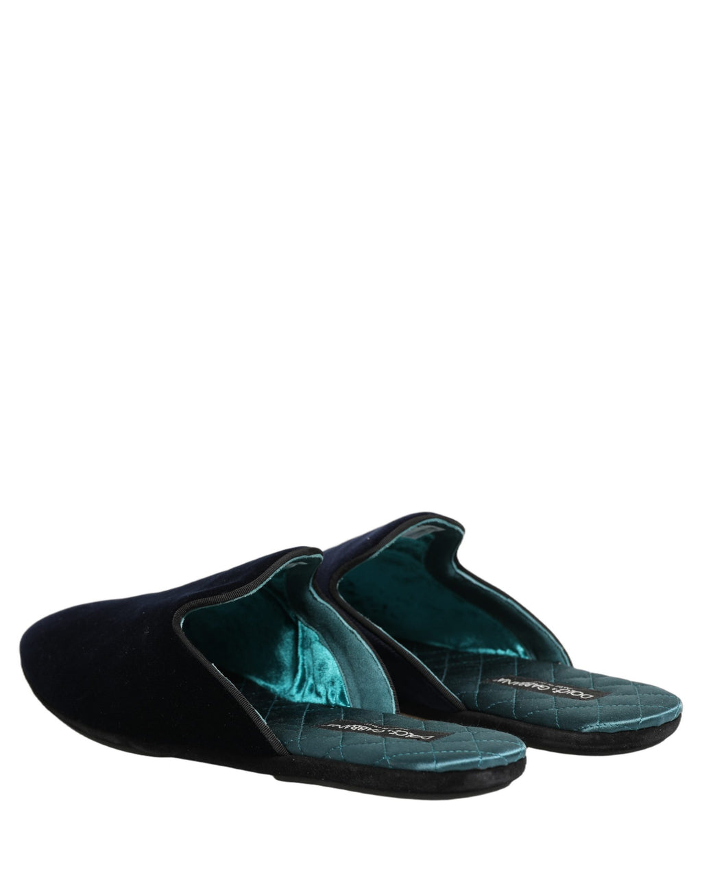 Sandales plates en daim bleu foncé Dolce & Gabbana pour homme, chaussure confortable et élégante.