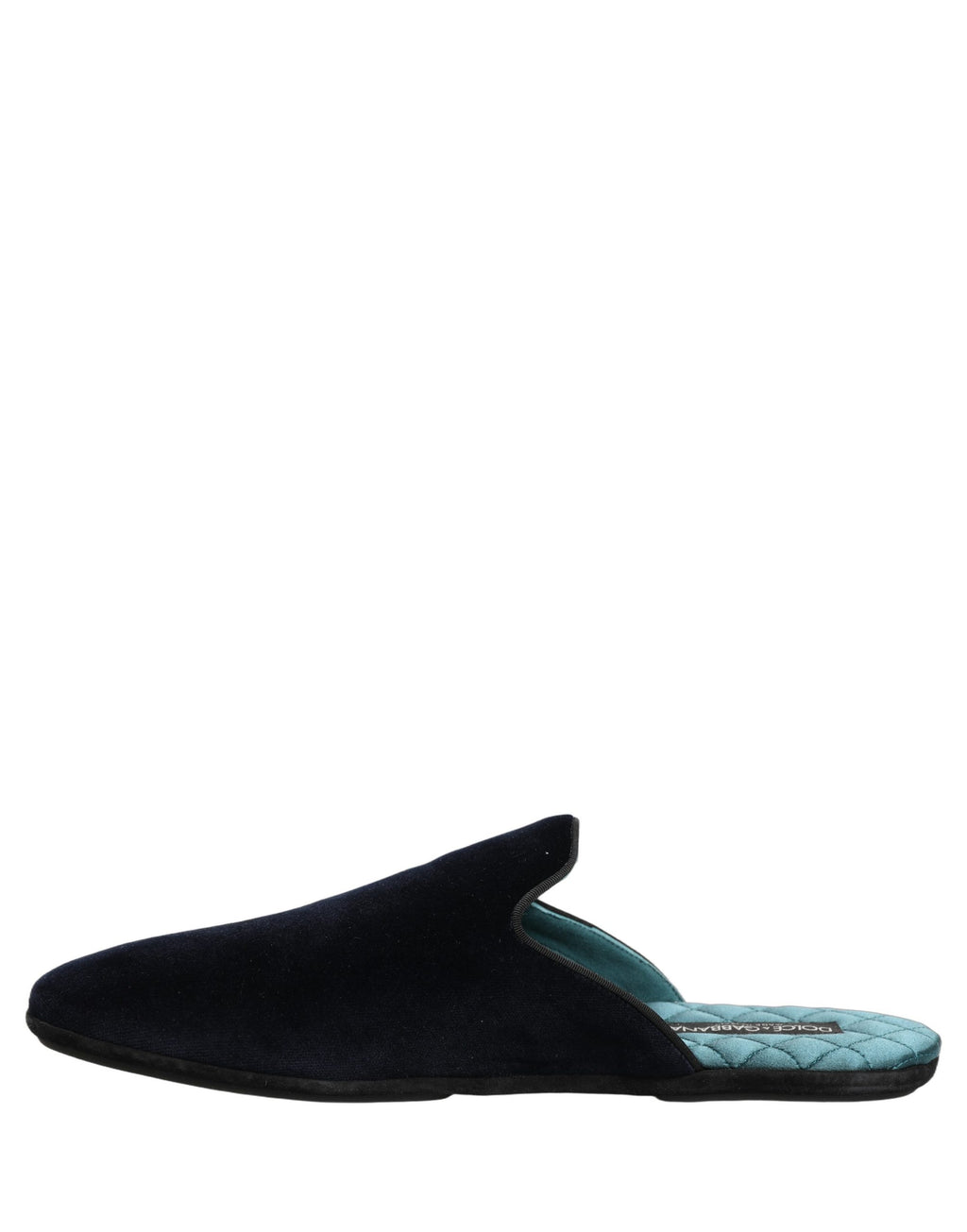 Sandales plates en daim bleu foncé de Dolce & Gabbana pour homme, chaussures élégantes et confortables.