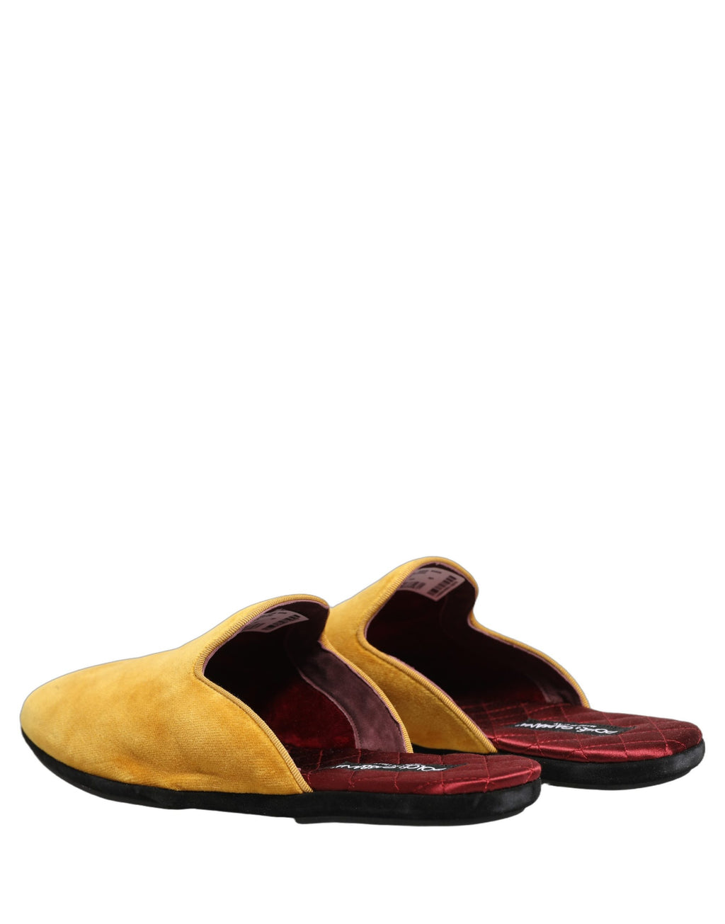 Chaussures hommes Dolce & Gabbana, slippers plates en suède jaune, style décontracté et élégant, vue de face.