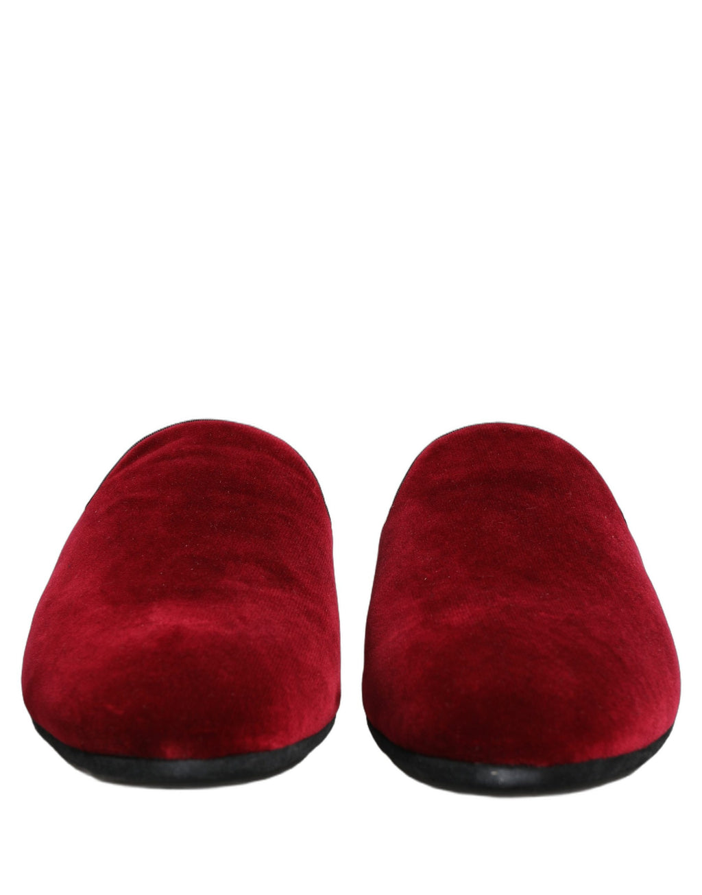 Chaussures hommes Dolce & Gabbana, slippers rouges en daim plats, style décontracté et élégant, vues de dessus.