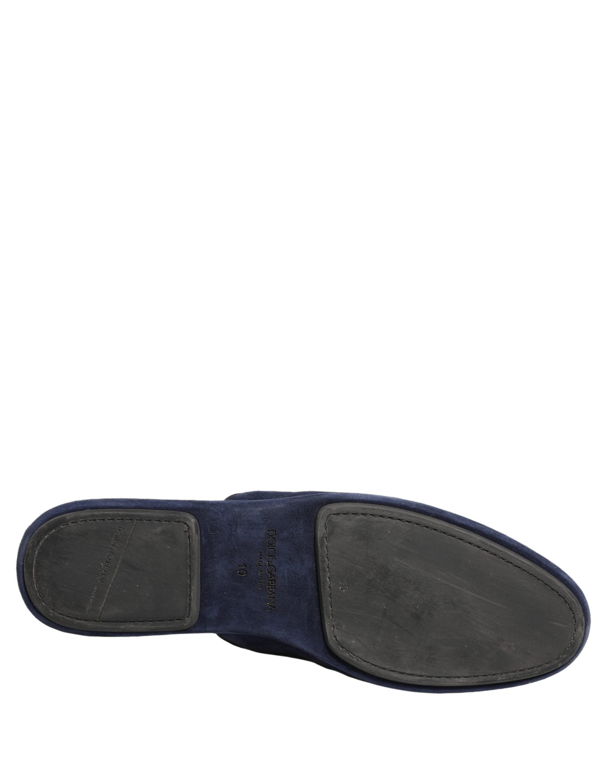 Sandales plates en daim bleu Dolce & Gabbana pour hommes, chaussures élégantes et confortables.