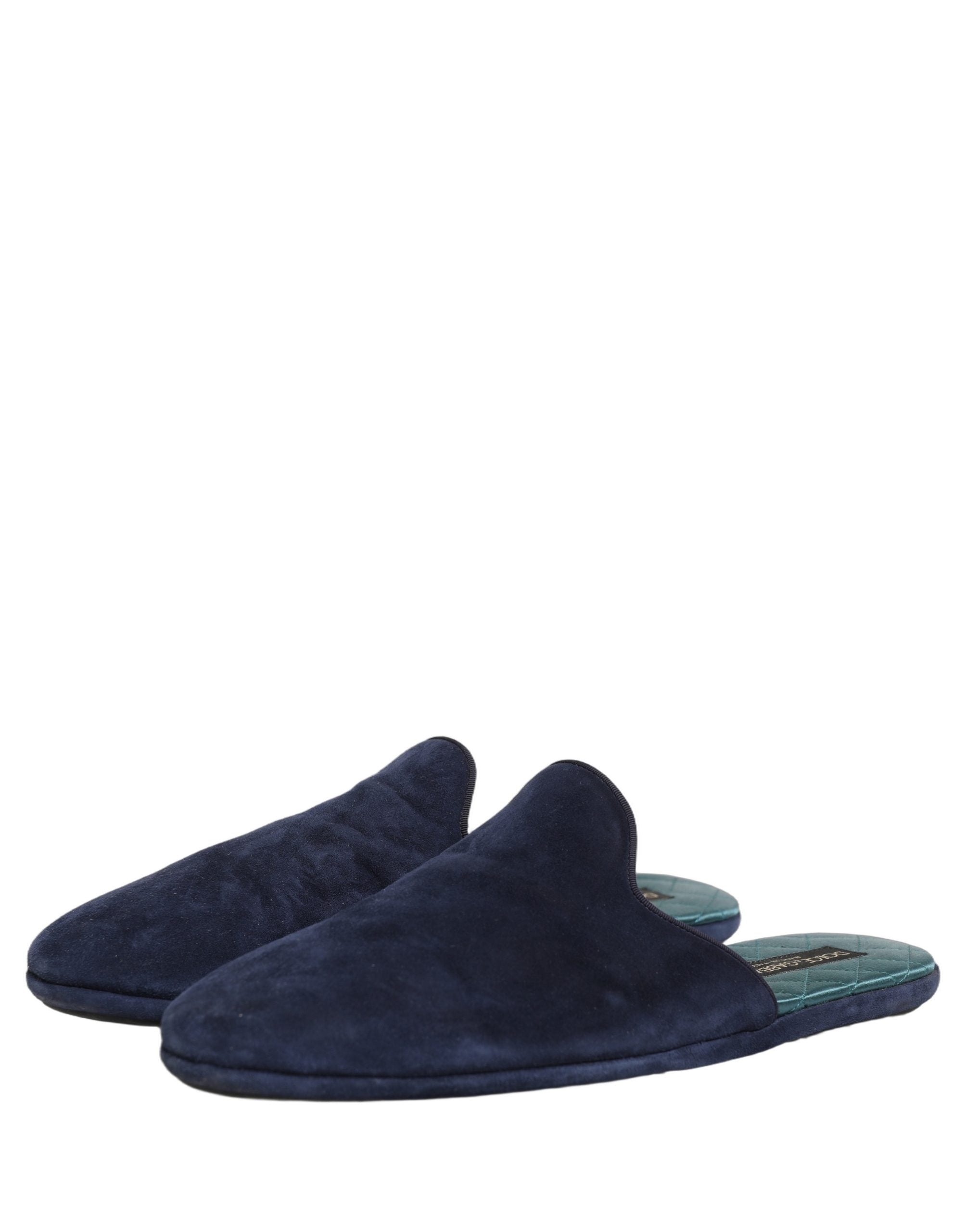 Chaussures homme Dolce & Gabbana, slippers plates en daim bleu, sandales élégantes et confortables.
