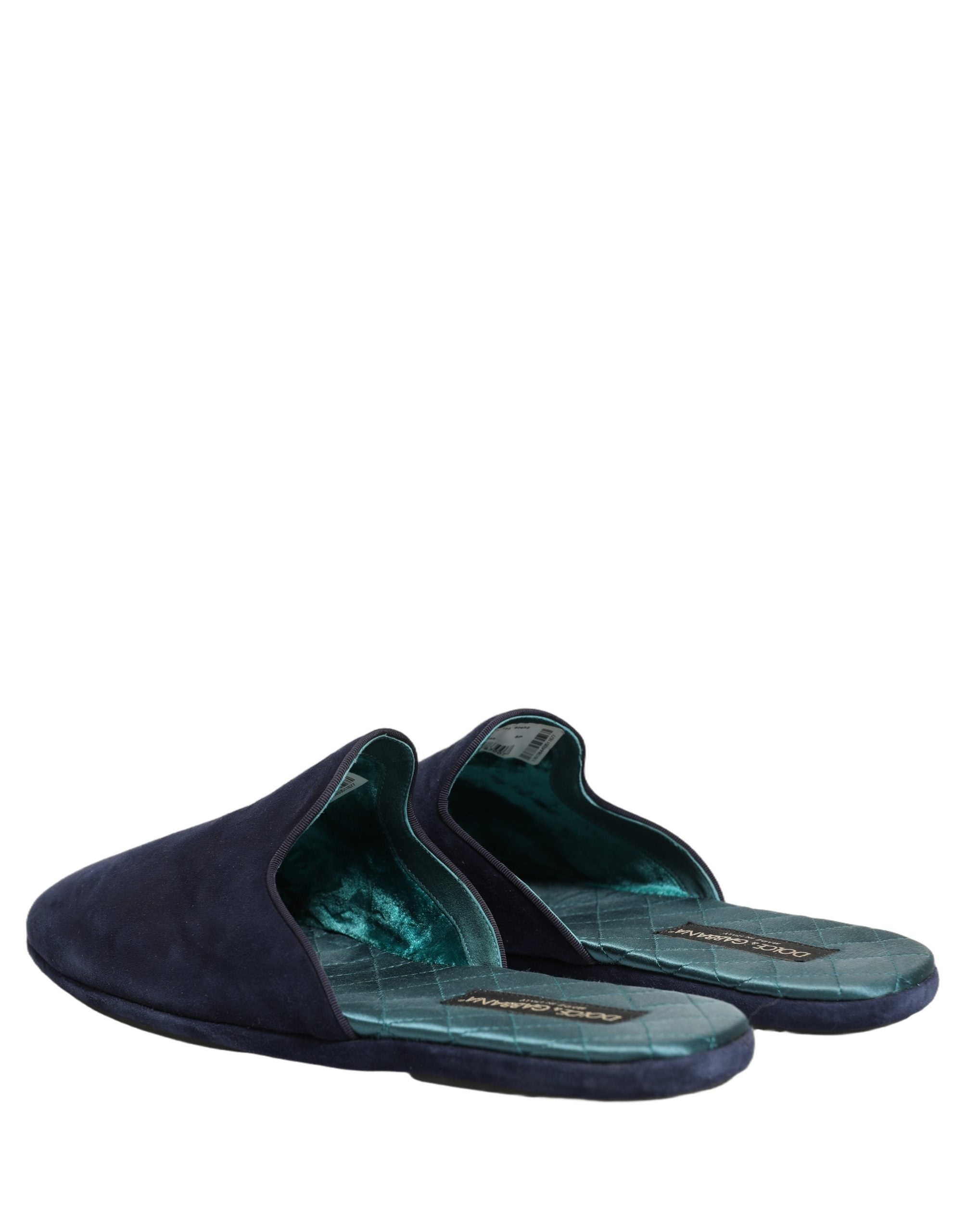 Sandales plates en daim bleu de Dolce & Gabbana pour homme, chaussures élégantes et confortables.
