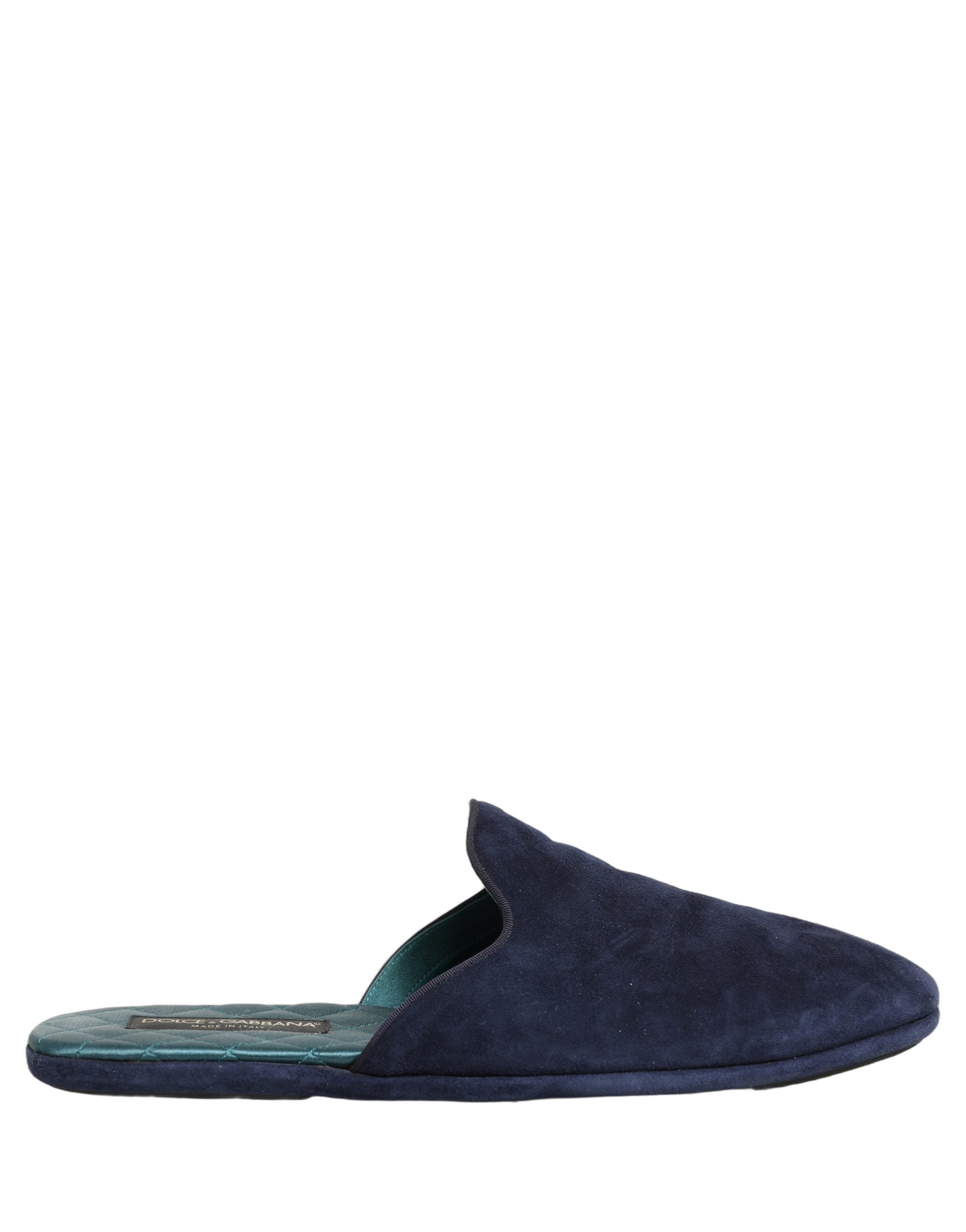 Sandales plates en suède bleu Dolce & Gabbana pour hommes, chaussures élégantes et confortables.