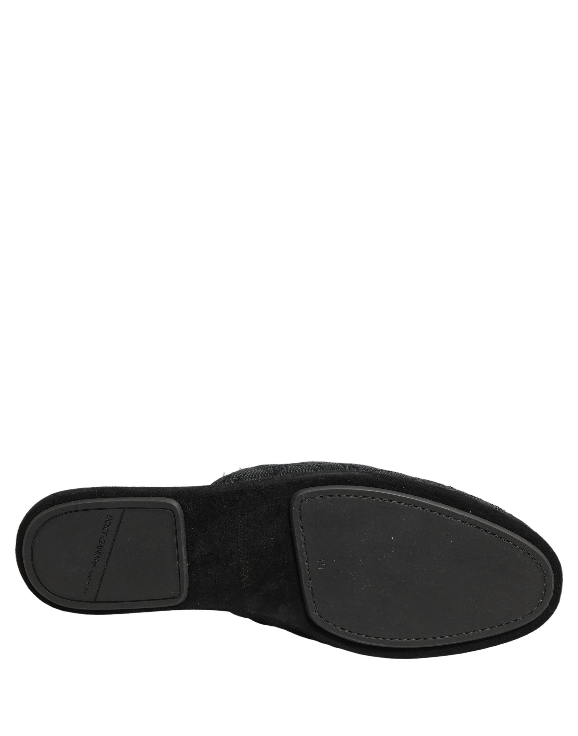 Chaussons Dolce & Gabbana en brocart noir avec motif floral, pantoufles élégantes en slip-on.