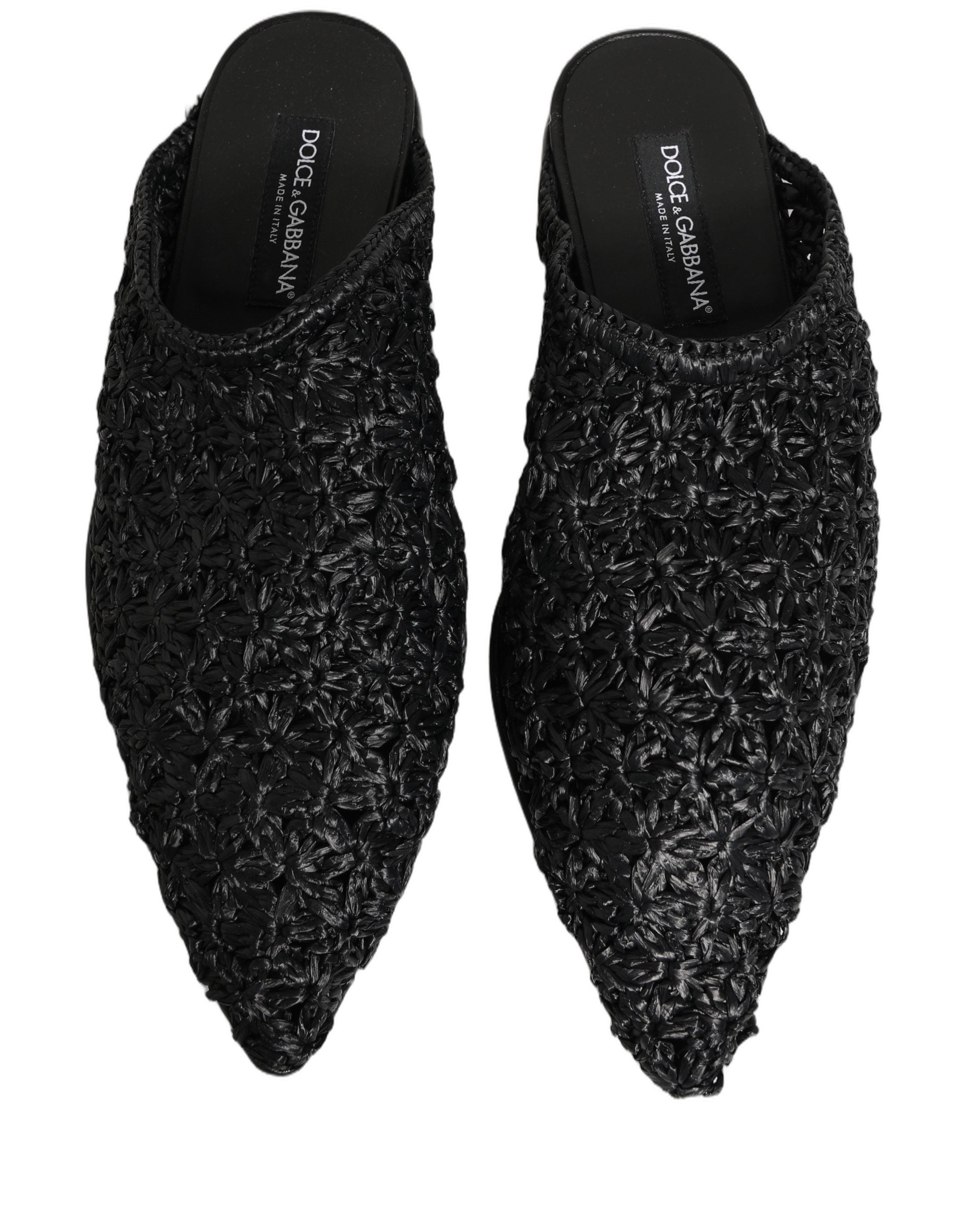 Mules noires Dolce & Gabbana pour hommes, slippers plates et confortables, style élégant et décontracté.