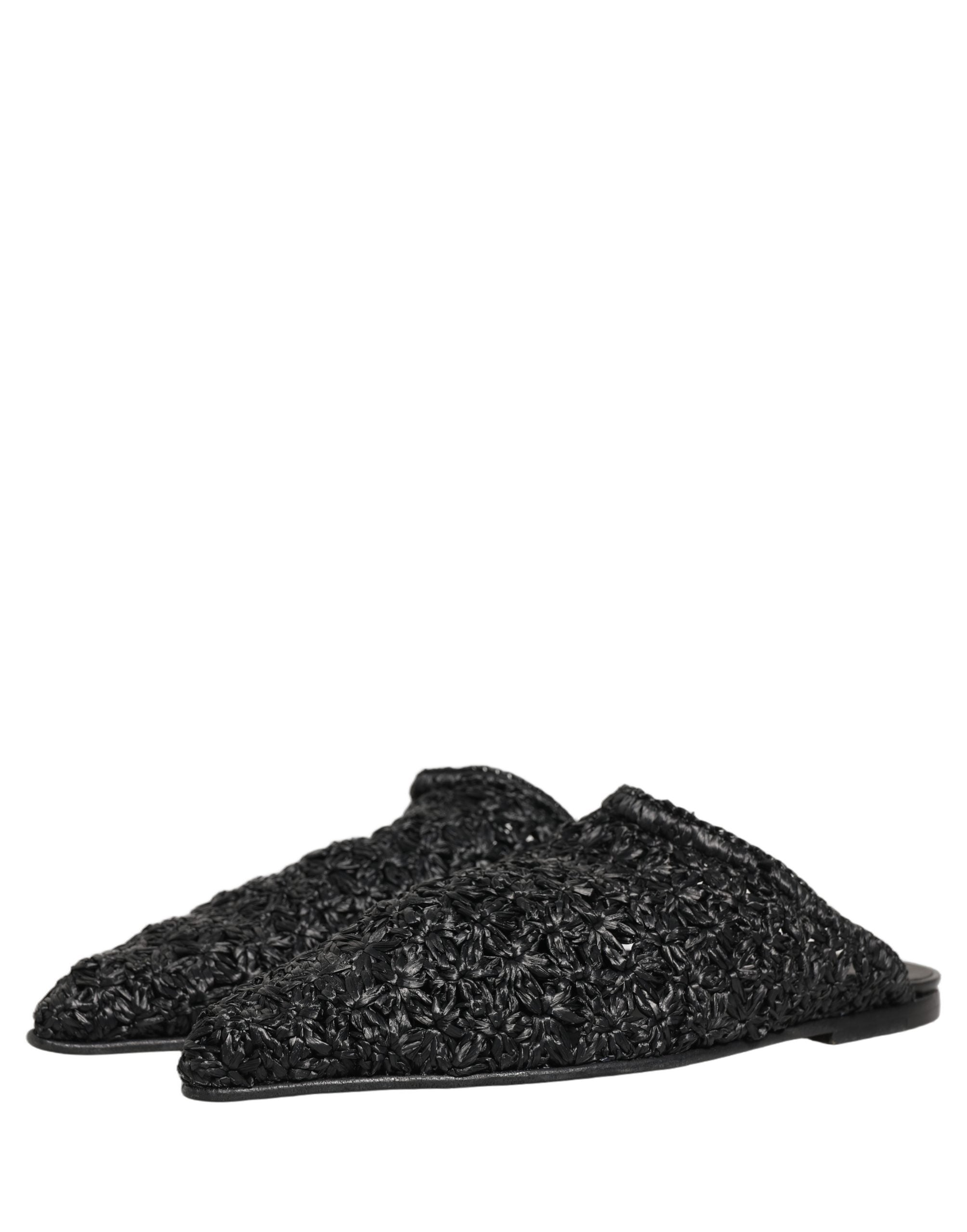 Mules noires pour hommes de Dolce & Gabbana, chaussures plates, slides élégants en cuir, chaussures décontractées pour homme.