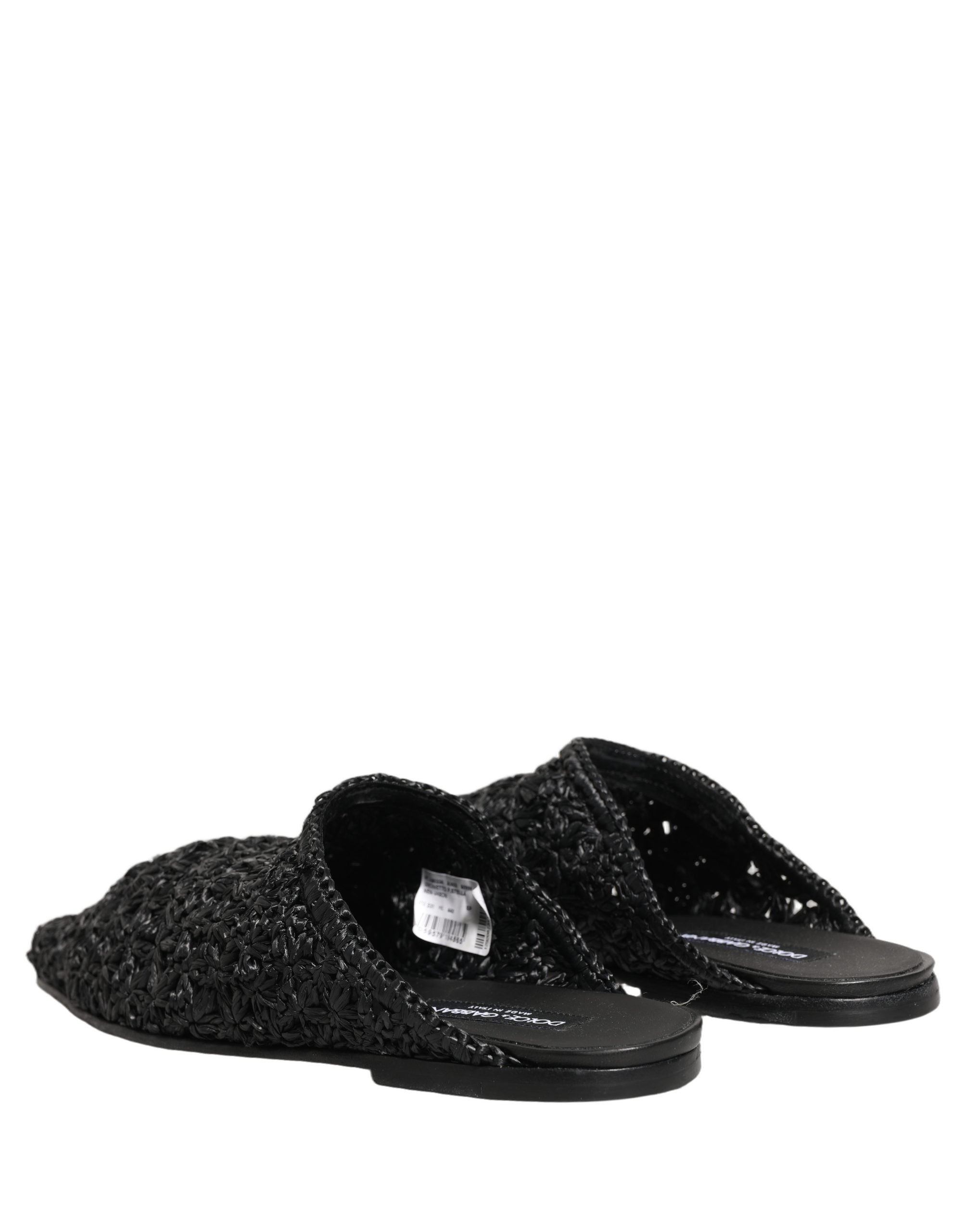 Mules Dolce & Gabbana noires pour hommes, chaussures plates, slides slippers élégantes, vue de côté sur chaussures décontractées