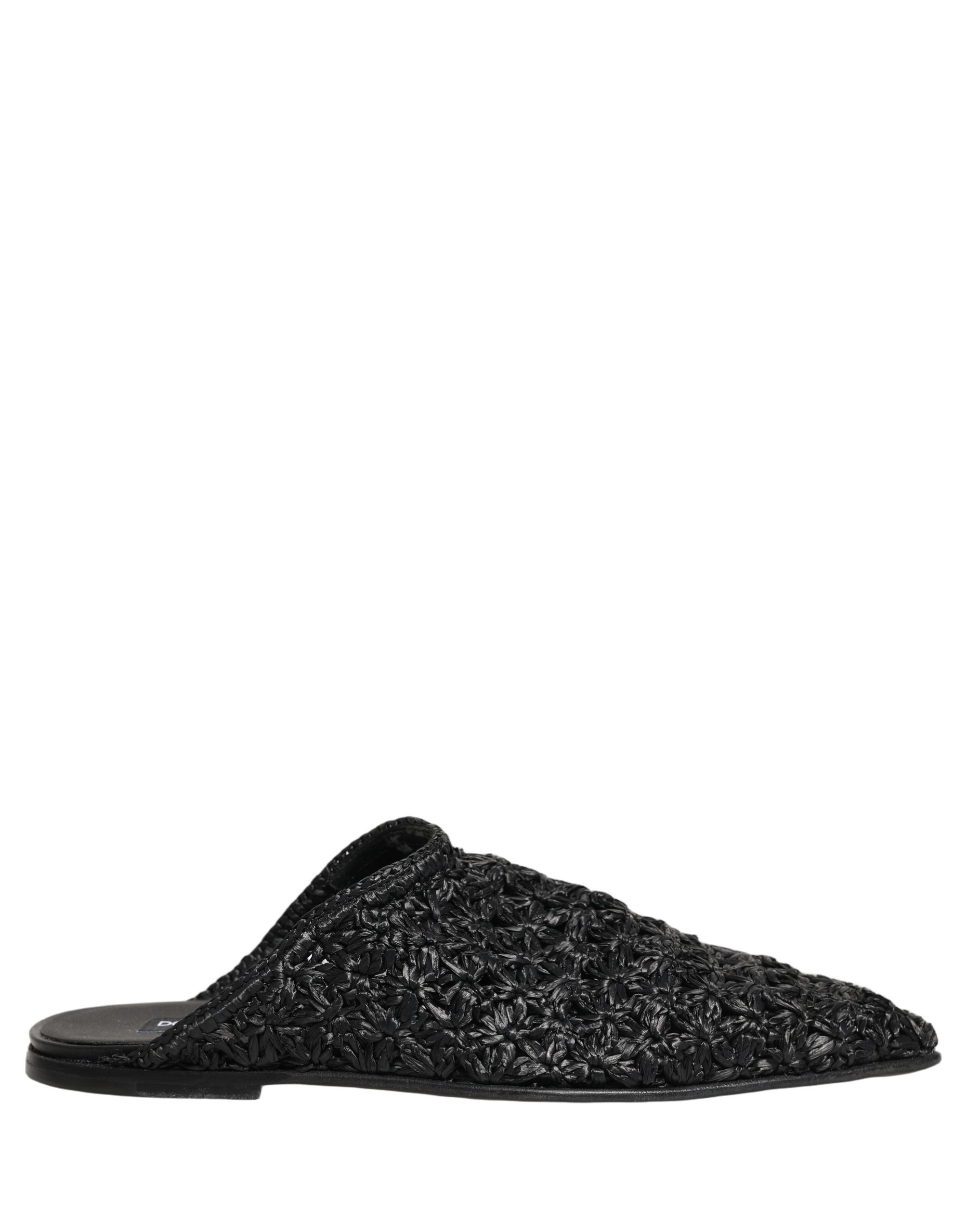 Mules noires Dolce & Gabbana pour hommes, chaussures plates en cuir, slides élégants et confortables.