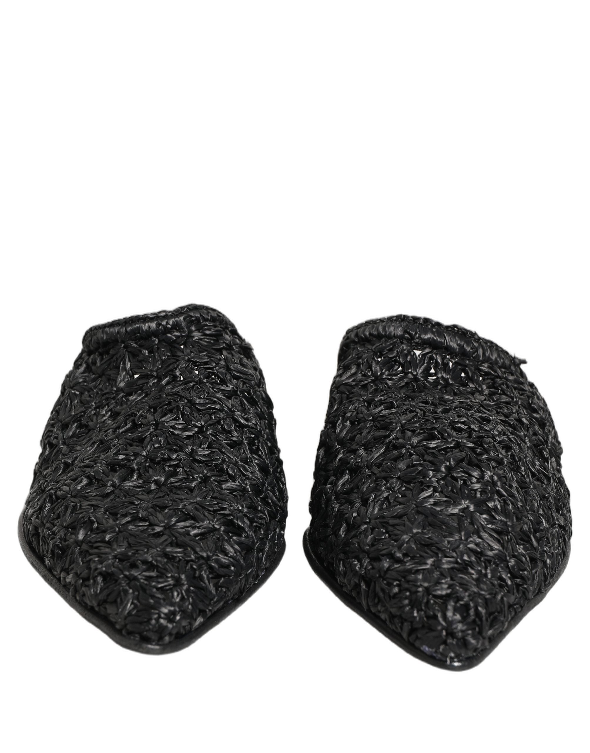 Mules noires Dolce & Gabbana pour hommes, chaussures plates élégantes, slides en cuir avec design sophistiqué.