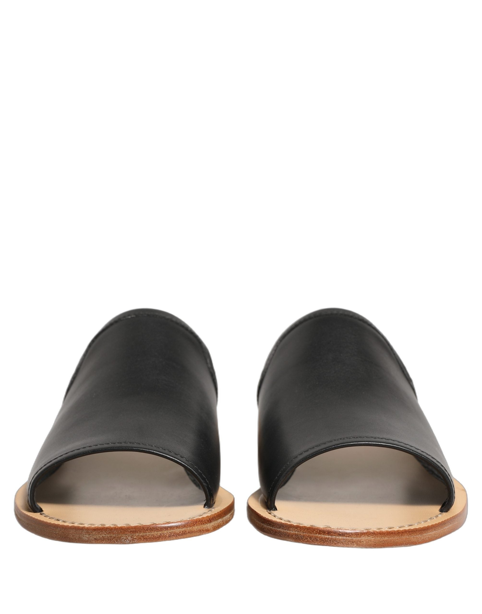 Sandales plates en cuir marron Dolce & Gabbana pour hommes, chaussures de style slide avec design élégant et confort.