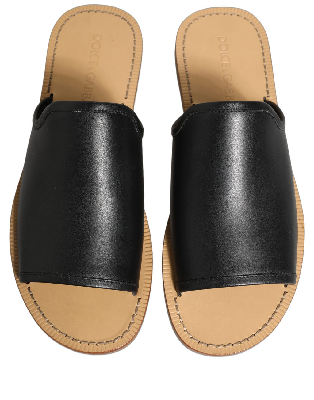 Sandales plates en cuir marron Dolce & Gabbana pour hommes, chaussures décontractées et élégantes.
