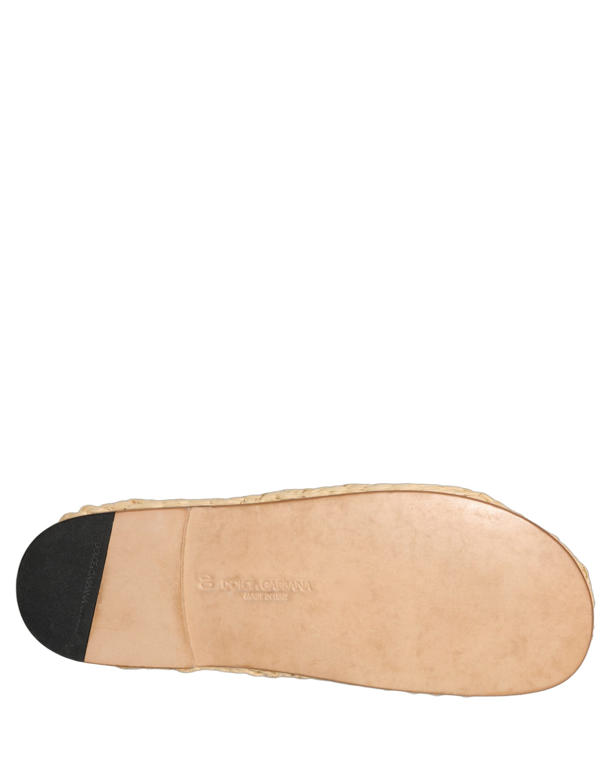 Sandales plates Dolce & Gabbana en paille beige, chaussures de style slides avec semelle confortable, parfaites pour l'été.