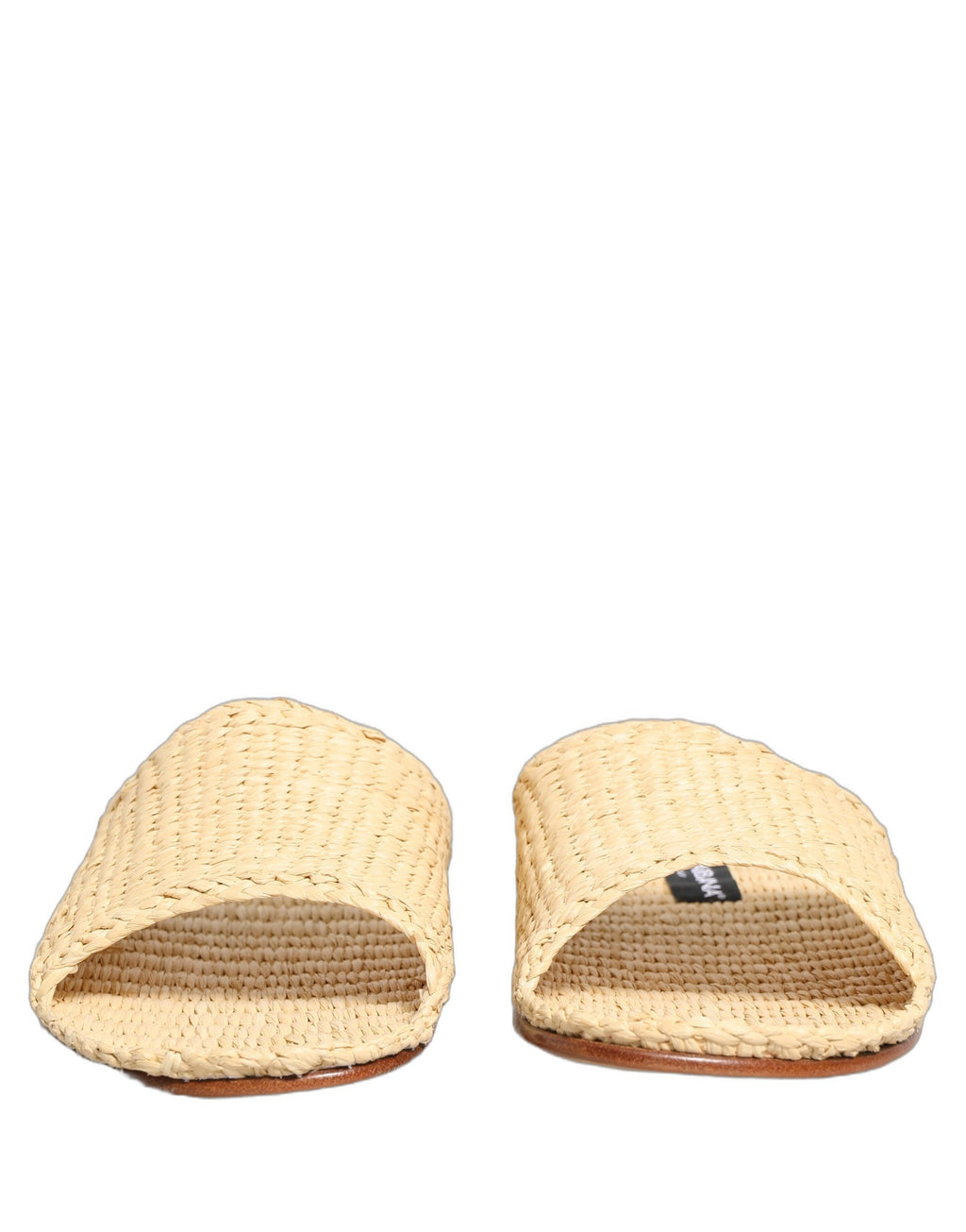 Sandales plates en paille beige Dolce & Gabbana, chaussures élégantes à la mode avec bride en raffia naturel.