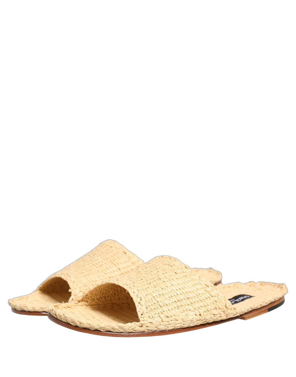 Sandales plates Dolce & Gabbana en paille beige avec bride en raffia, chaussures élégantes et confortables pour l'été.