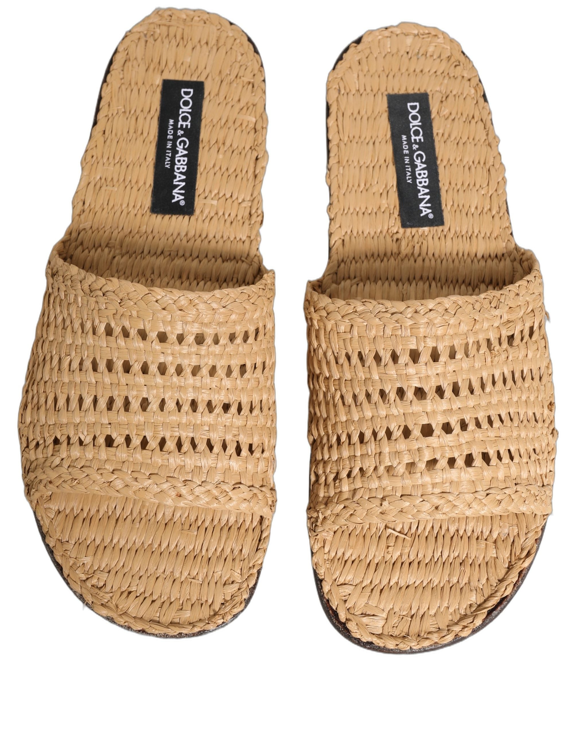 Sandales plates Dolce & Gabbana en paille beige, chaussures élégantes et confortables, avec une finition raffinée.