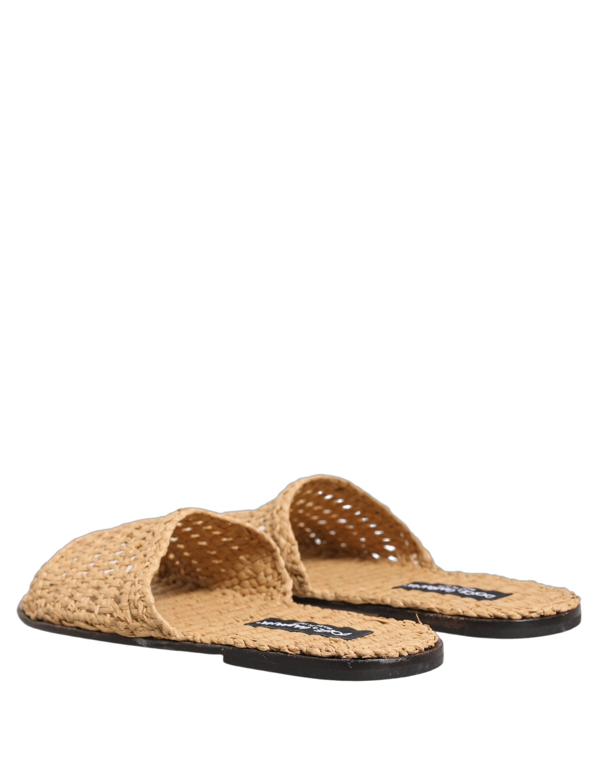 Sandales plates Dolce & Gabbana en paille beige, chaussures d'été confortables avec semelle en raphia naturel.