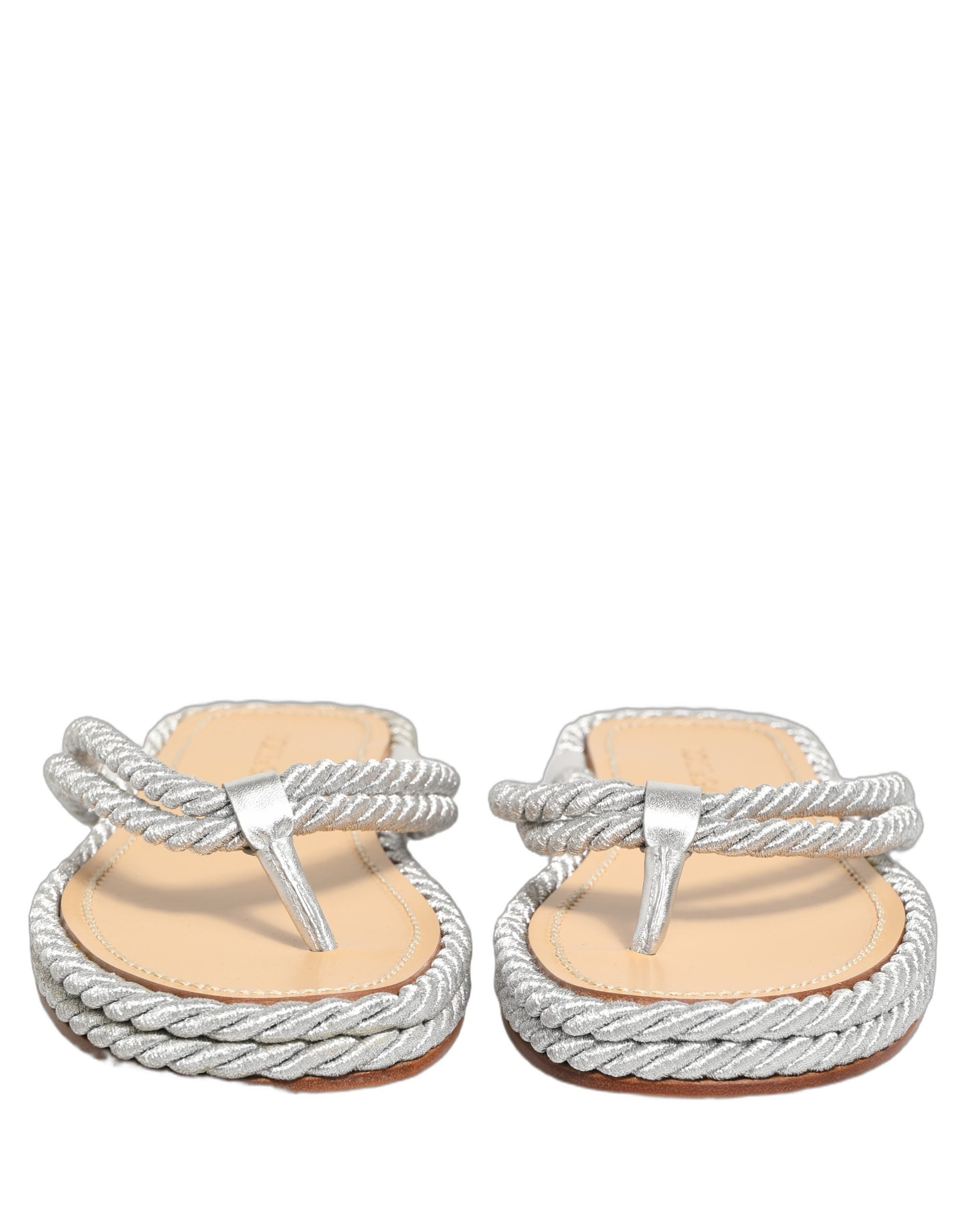 Sandales slip-on Dolce & Gabbana en corde argentée, chaussures d'été élégantes avec design décontracté et sophistiqué.