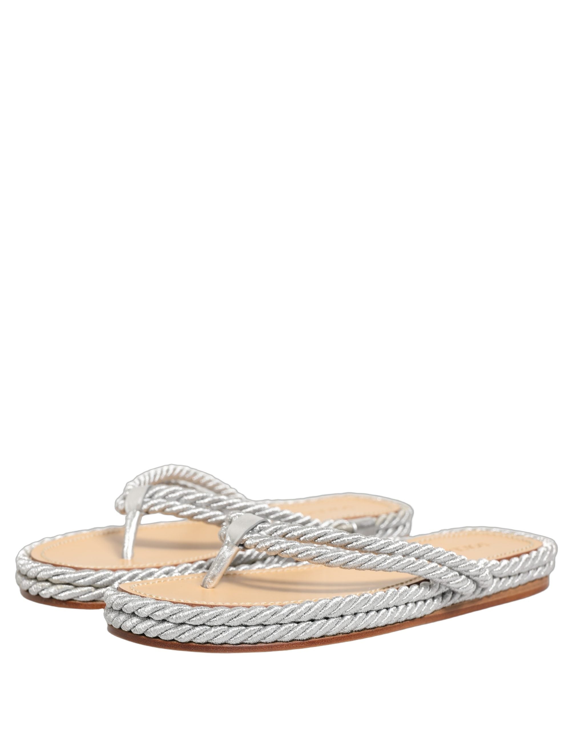 Sandales Dolce & Gabbana en corde argentée, tongs de plage élégantes en cuir avec semelle plate.
